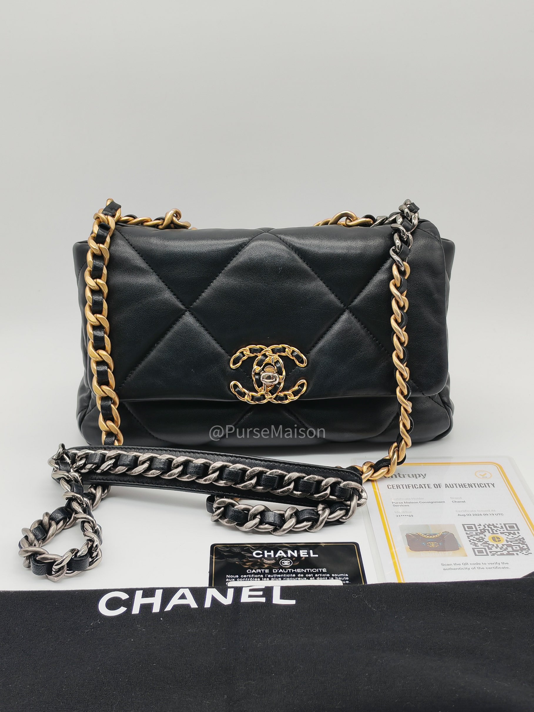 Chanel 19 Small in Black Quilted Lambskin Leather and Mix Hardware Series 31