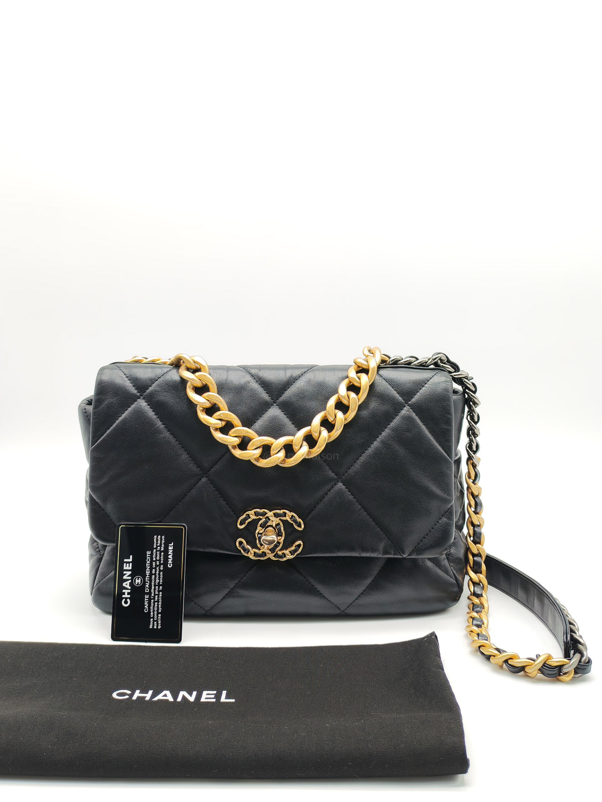 Chanel 19 Large in Black Quilted Lambskin Leather and Mix Hardware Series 30