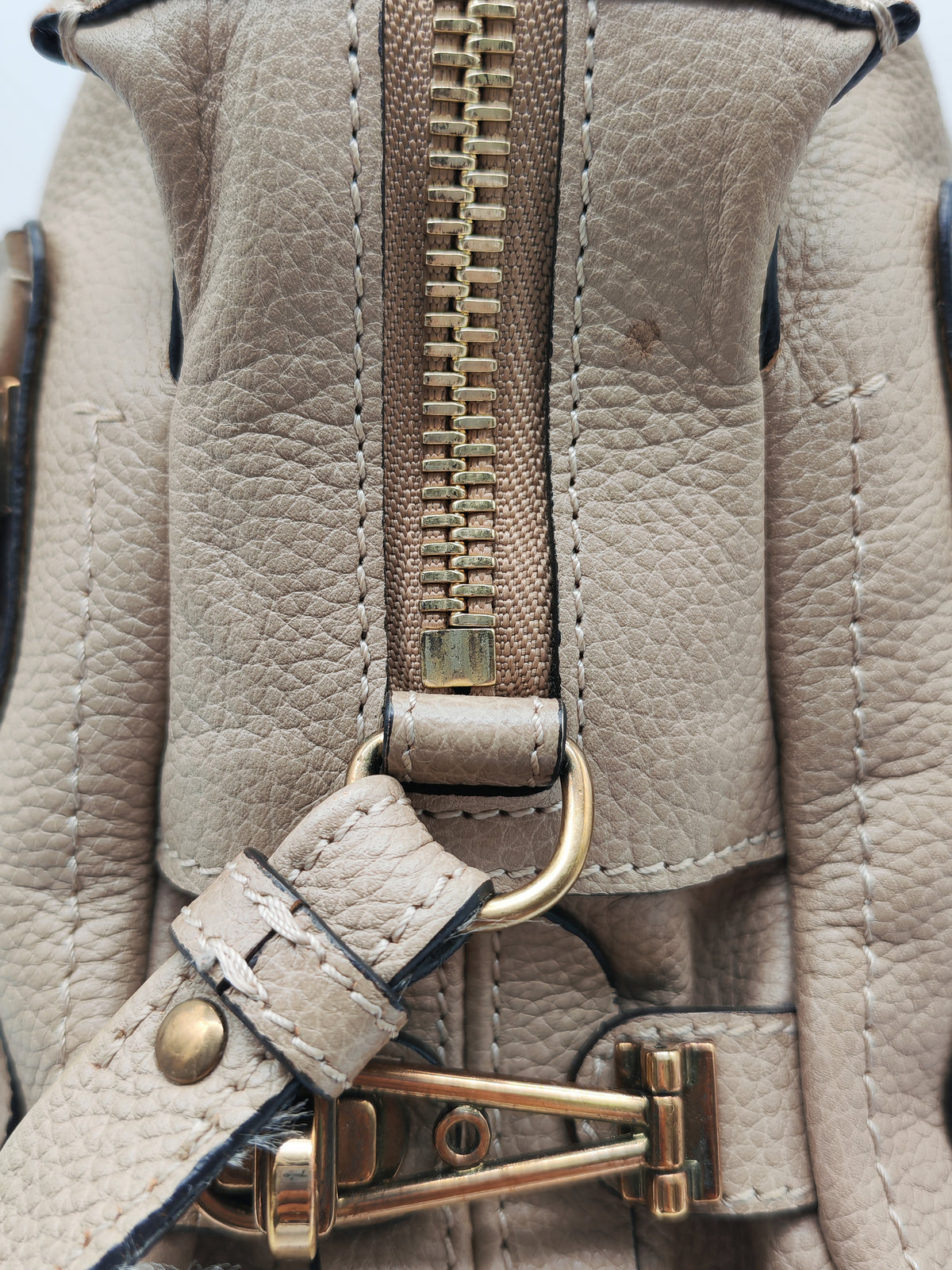 Chloe Paraty Shoulder Bag in Beige Grained Calfskin Leather and Gold Hardware