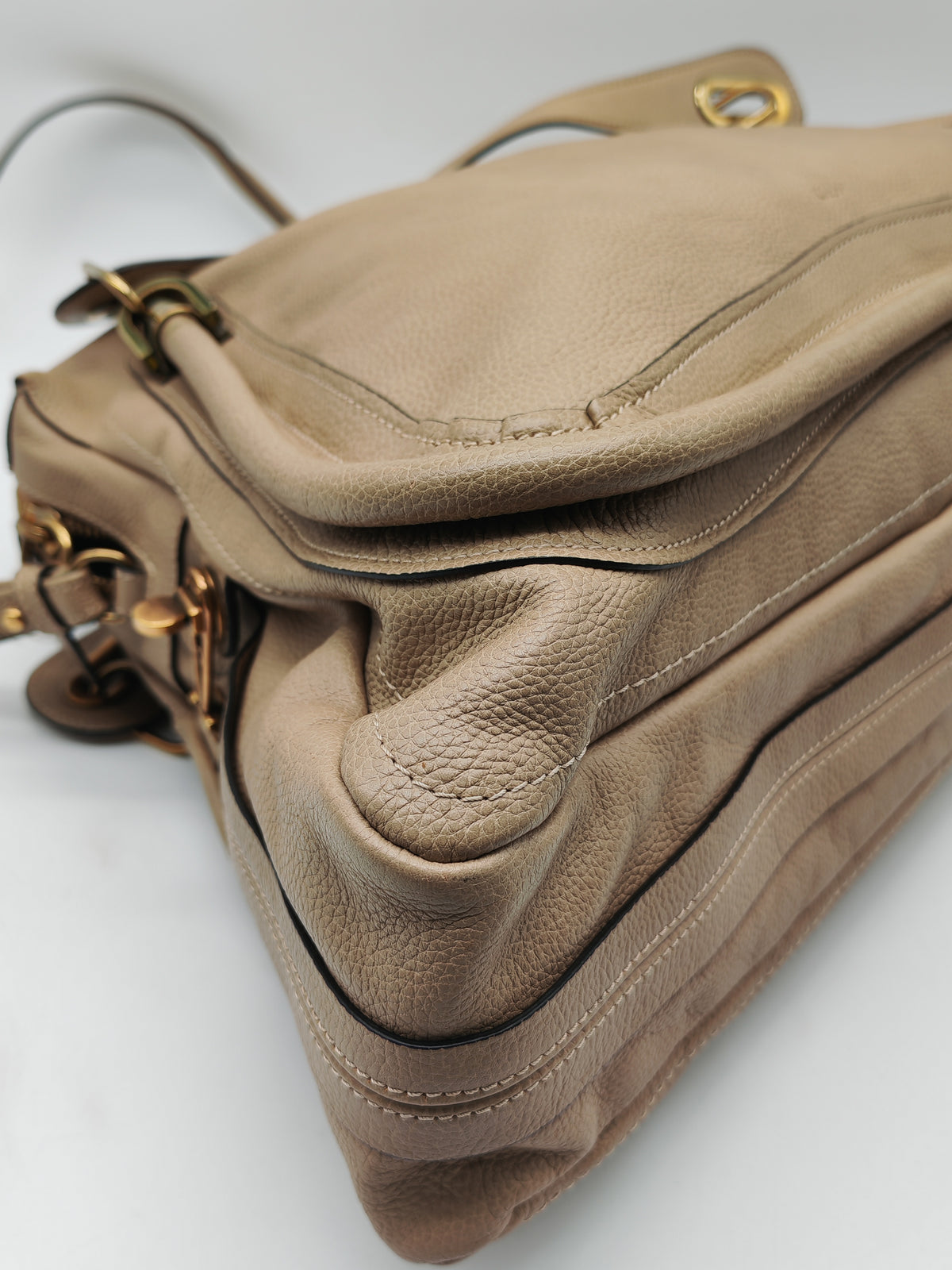Chloe Paraty Shoulder Bag in Beige Grained Calfskin Leather and Gold Hardware