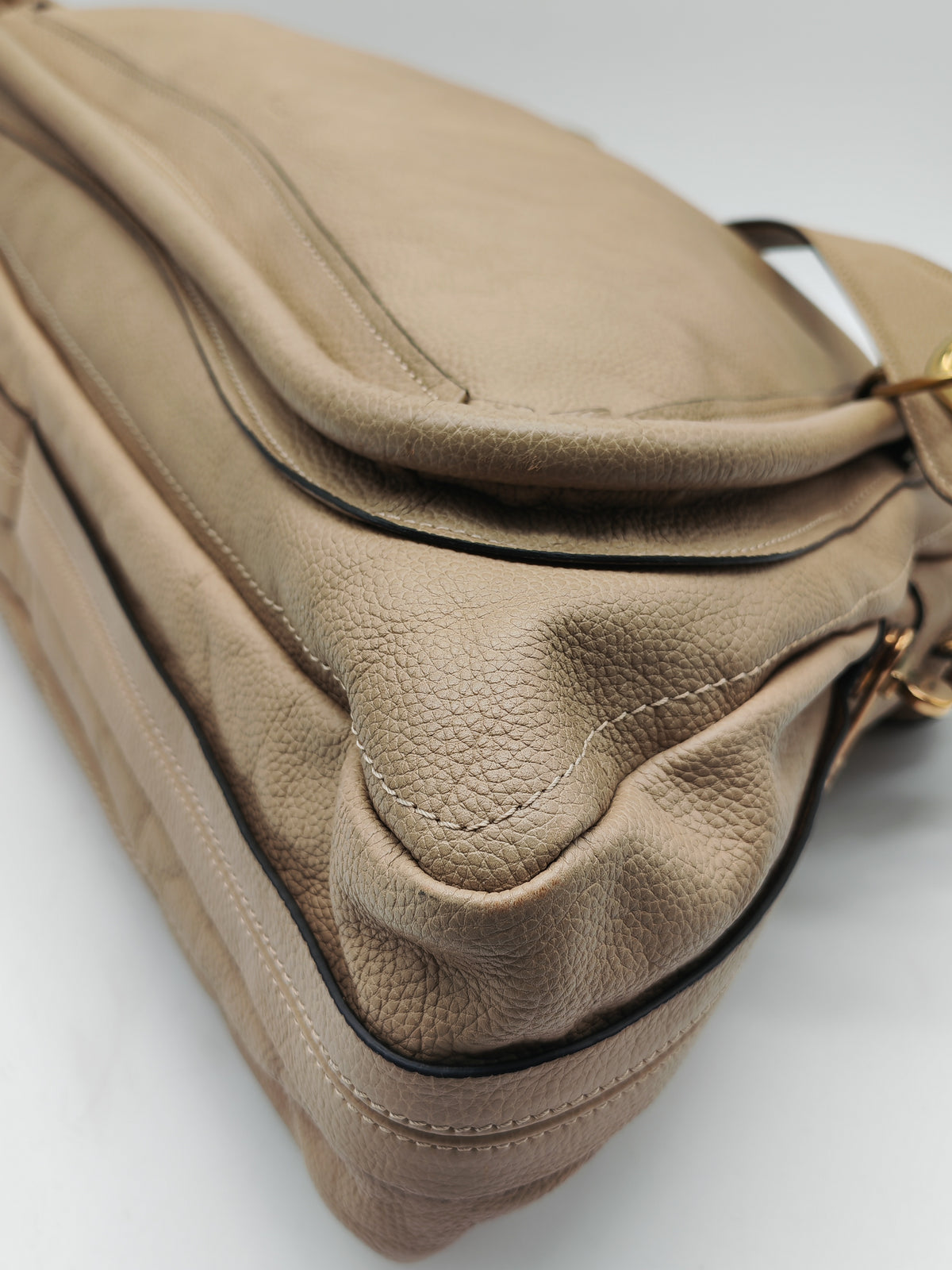 Chloe Paraty Shoulder Bag in Beige Grained Calfskin Leather and Gold Hardware
