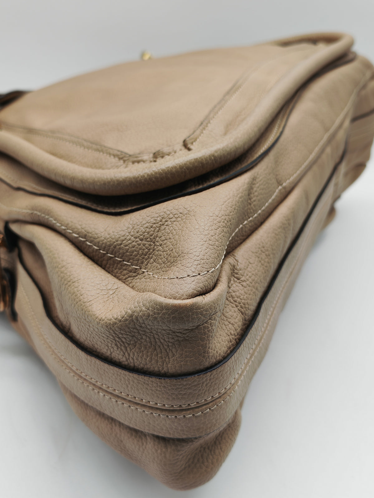 Chloe Paraty Shoulder Bag in Beige Grained Calfskin Leather and Gold Hardware