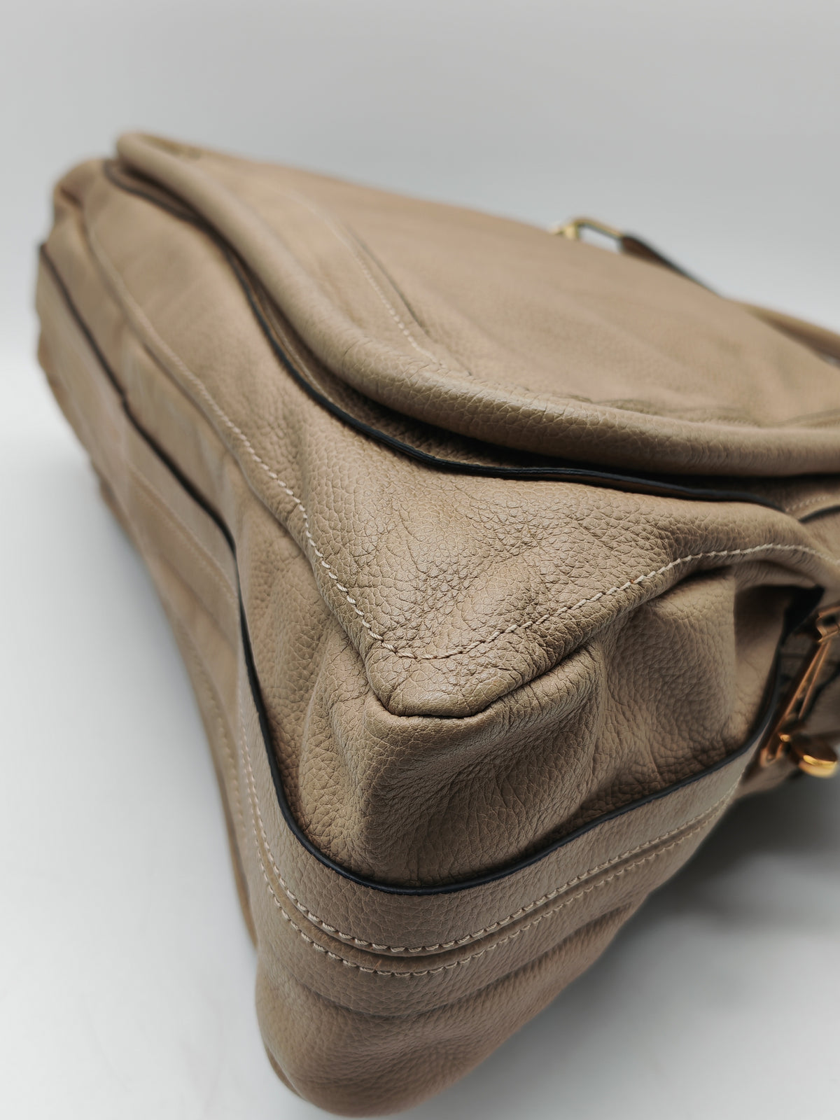 Chloe Paraty Shoulder Bag in Beige Grained Calfskin Leather and Gold Hardware