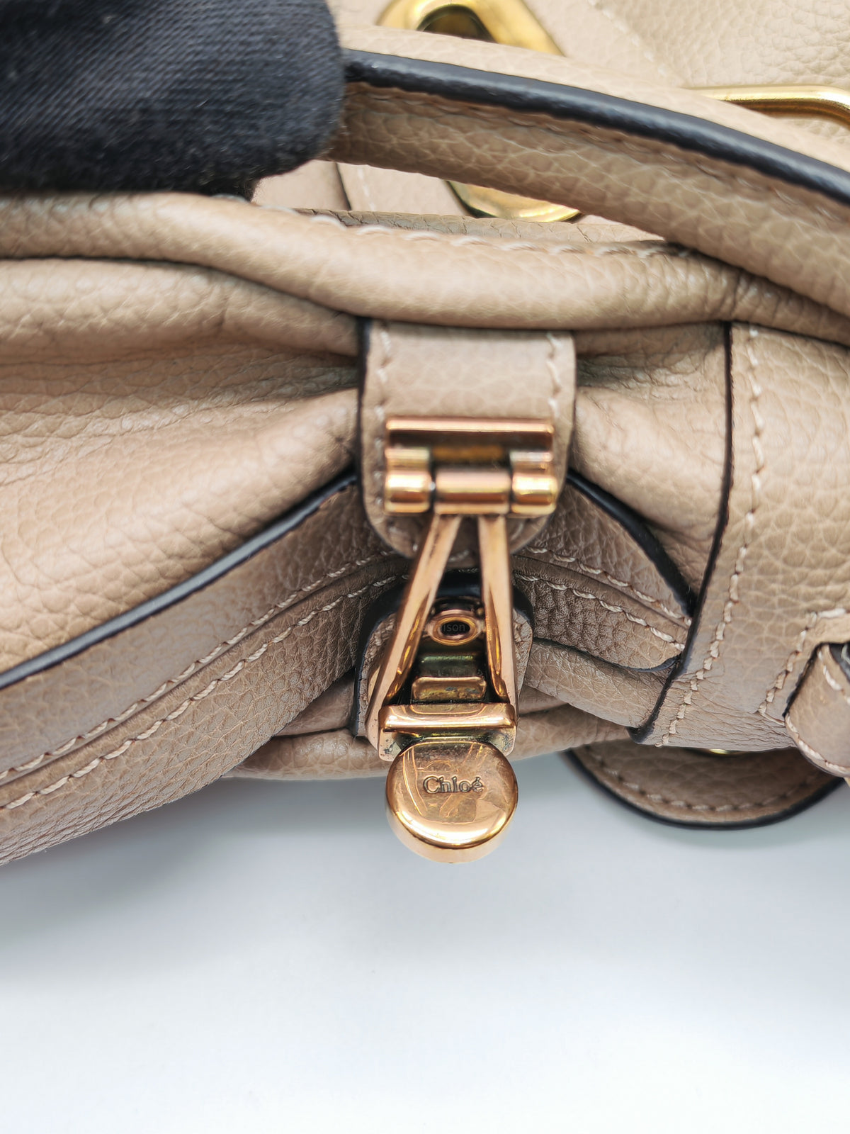 Chloe Paraty Shoulder Bag in Beige Grained Calfskin Leather and Gold Hardware
