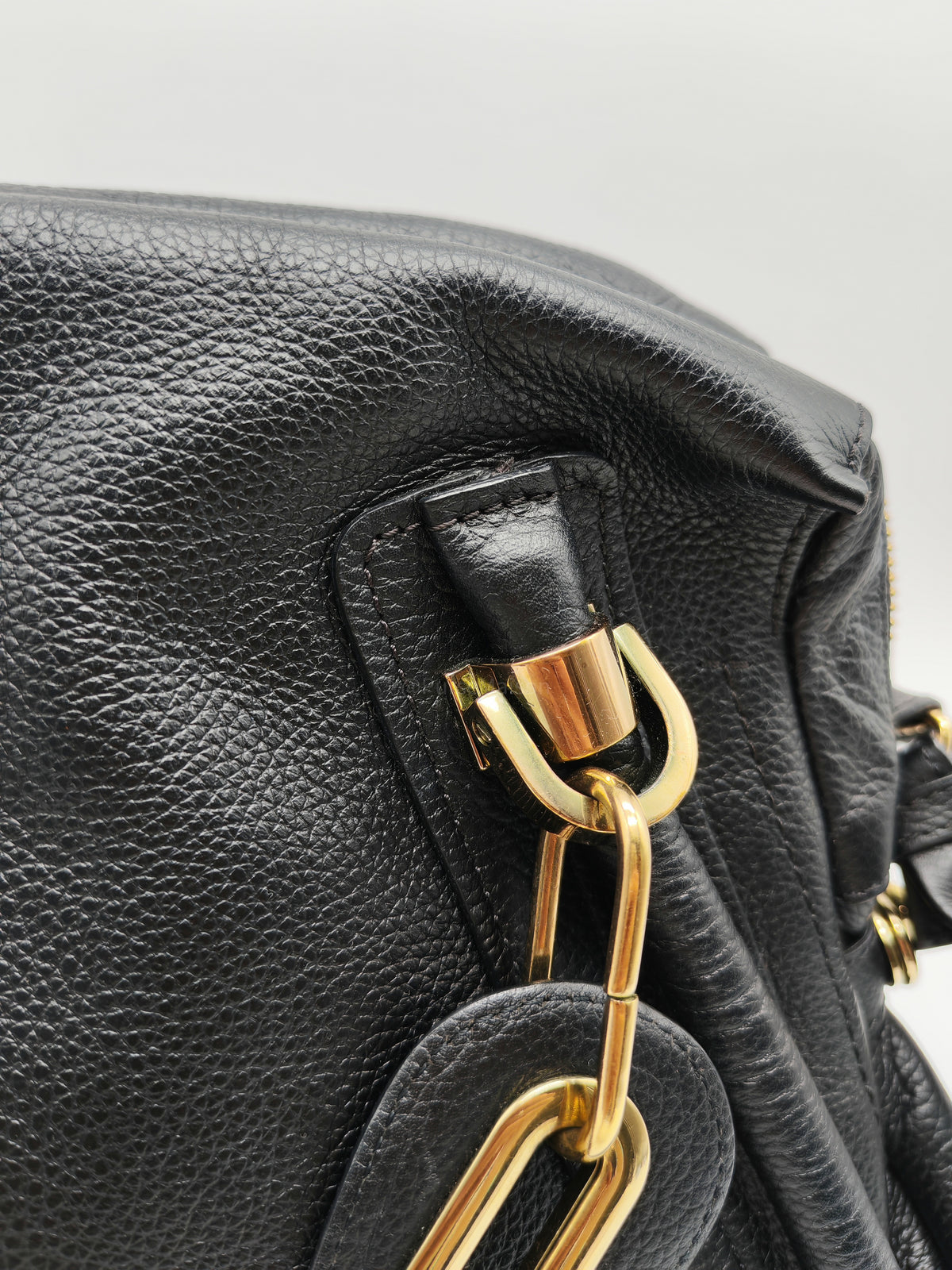 Chloe Paraty Top Handle Shoulder Bag in Black Grained Calfskin Leather and Gold Hardware