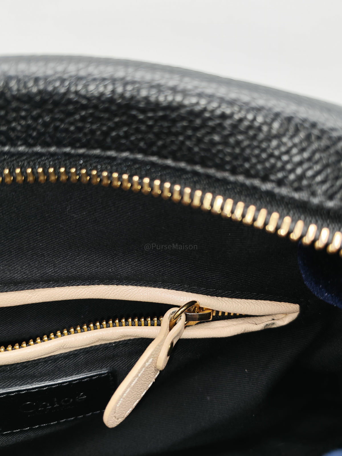 Chloe Paraty Top Handle Shoulder Bag in Black Grained Calfskin Leather and Gold Hardware