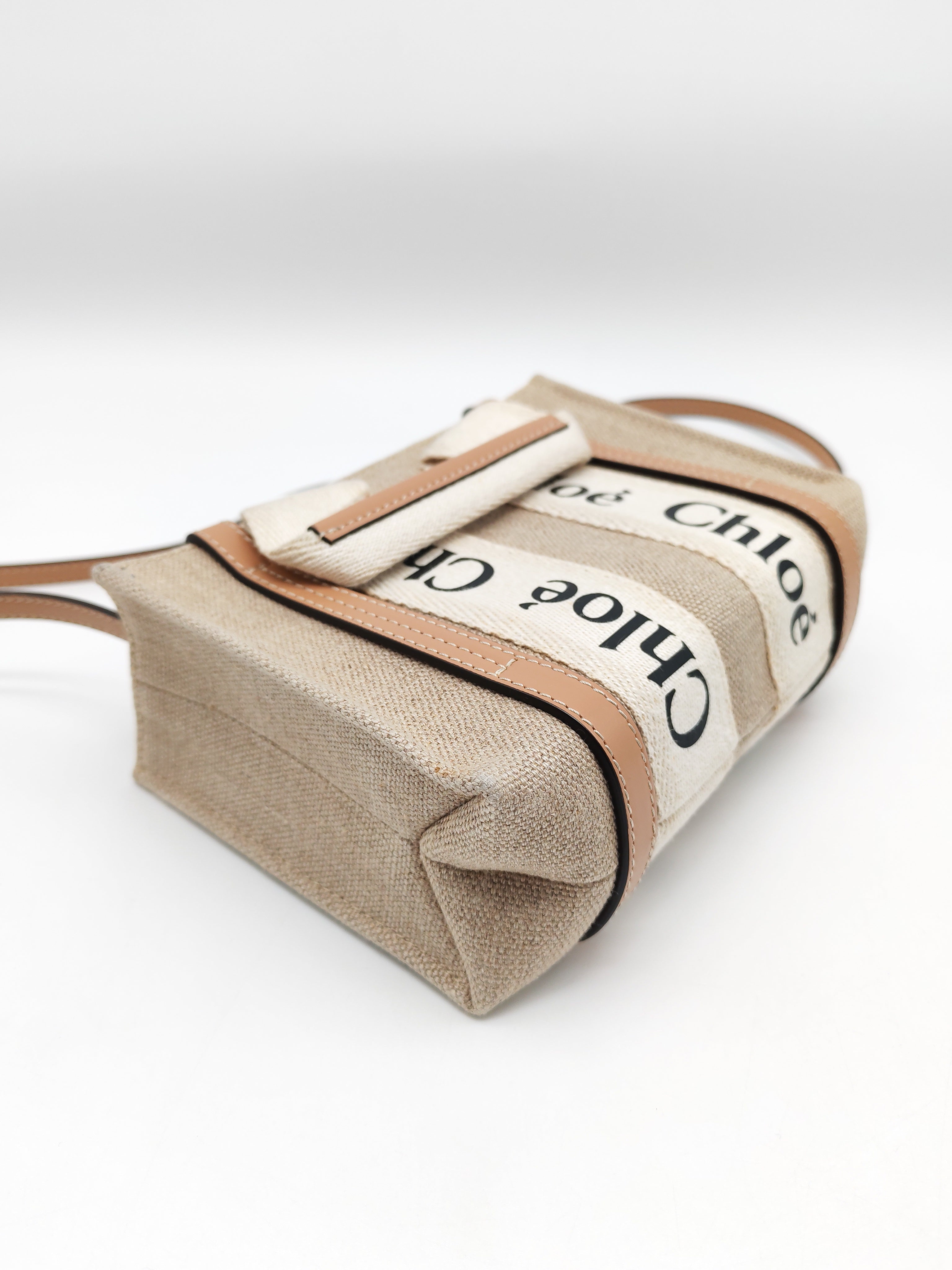Chloe Mini Woody Tote Bag in Brown Linen Canvas