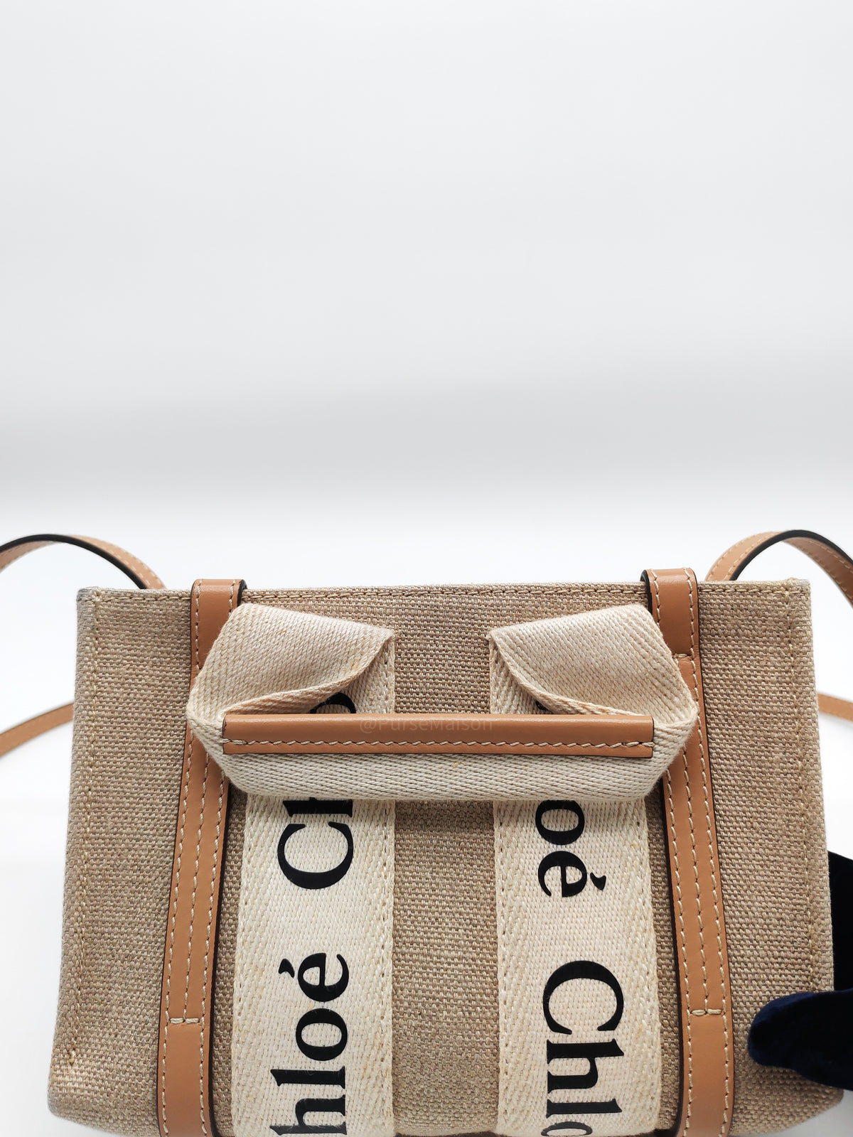 Chloe Mini Woody Tote Bag in Brown Linen Canvas