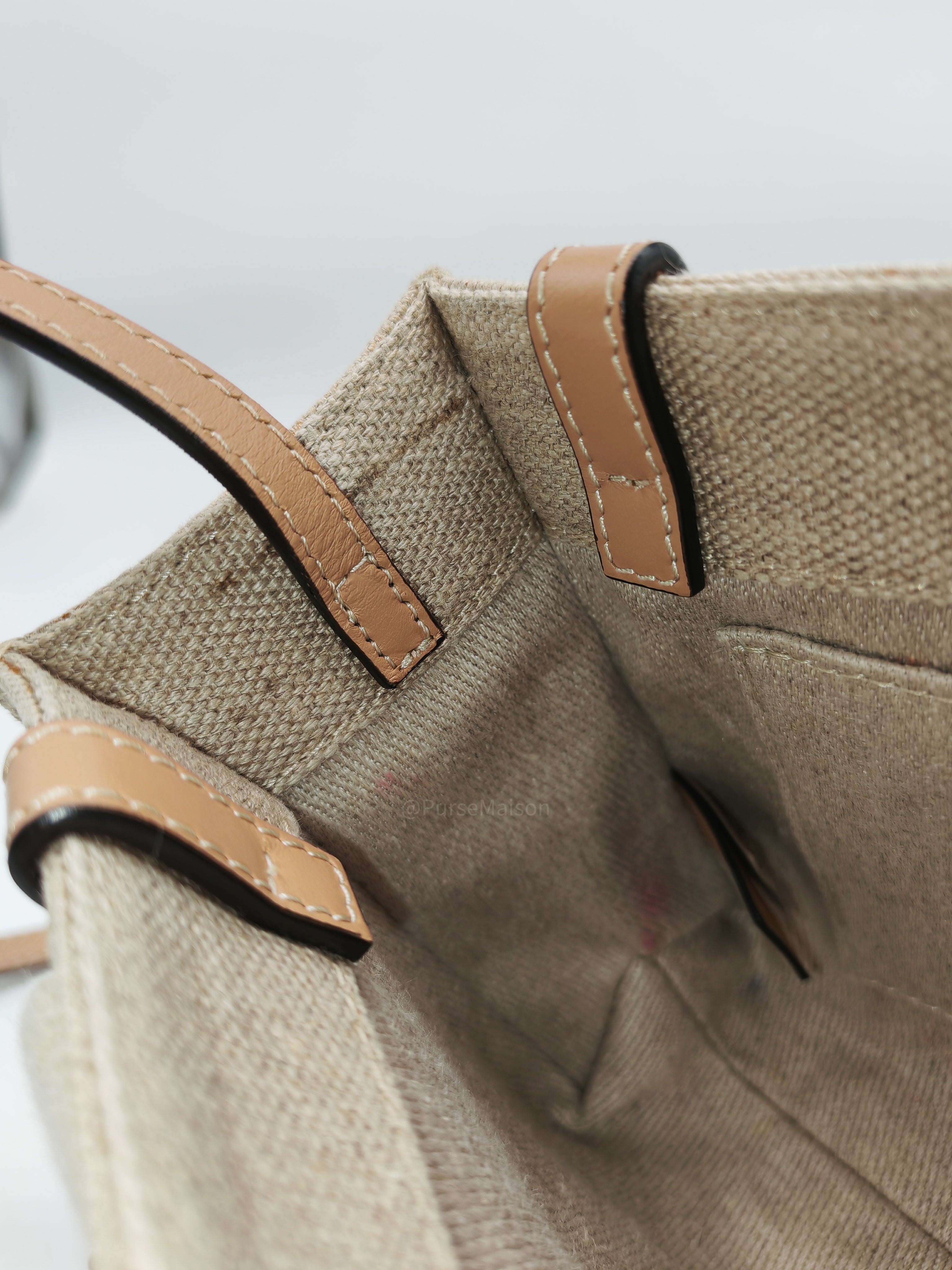 Chloe Mini Woody Tote Bag in Brown Linen Canvas