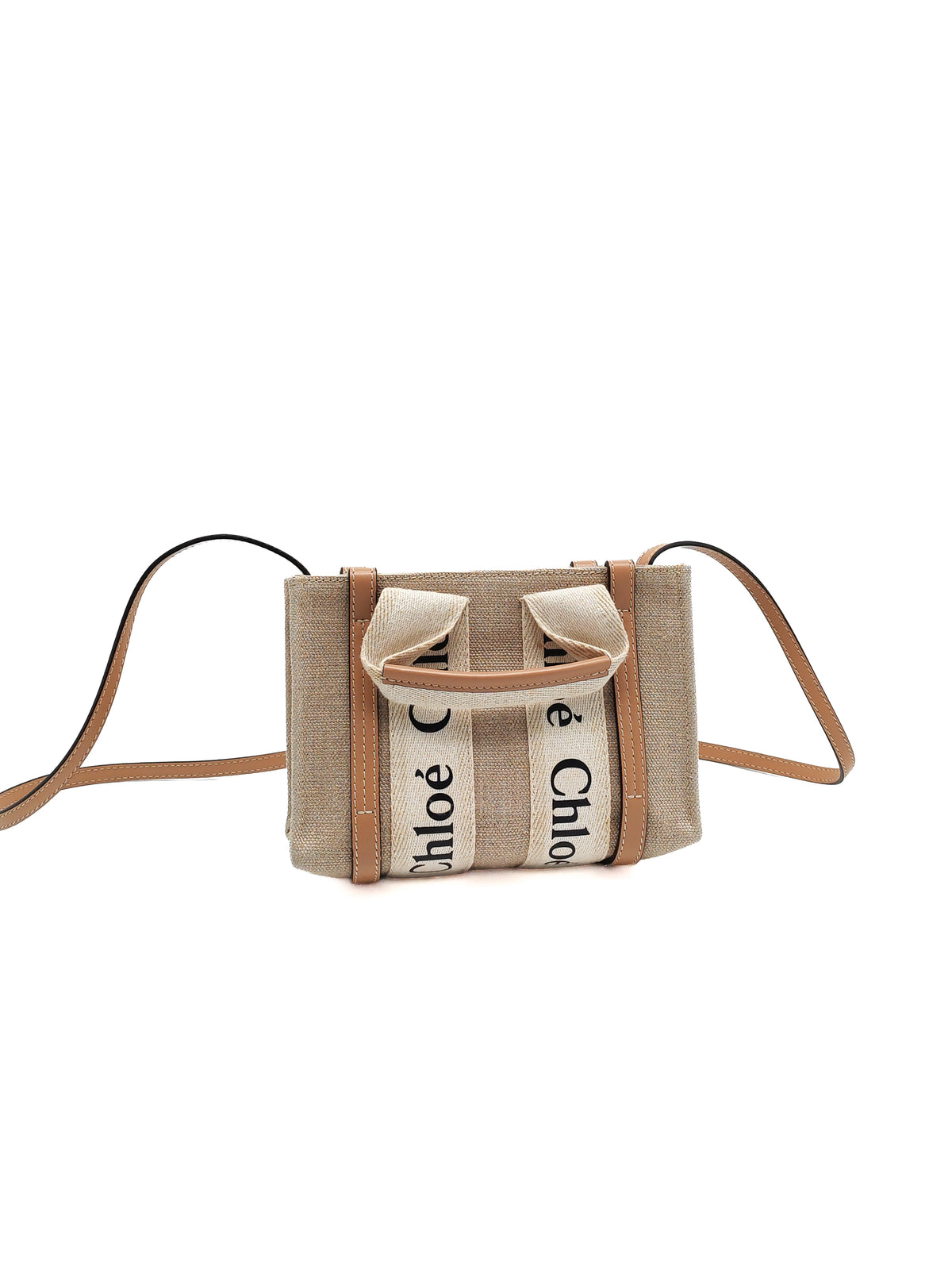 Chloe Mini Woody Tote Bag in Brown Linen Canvas