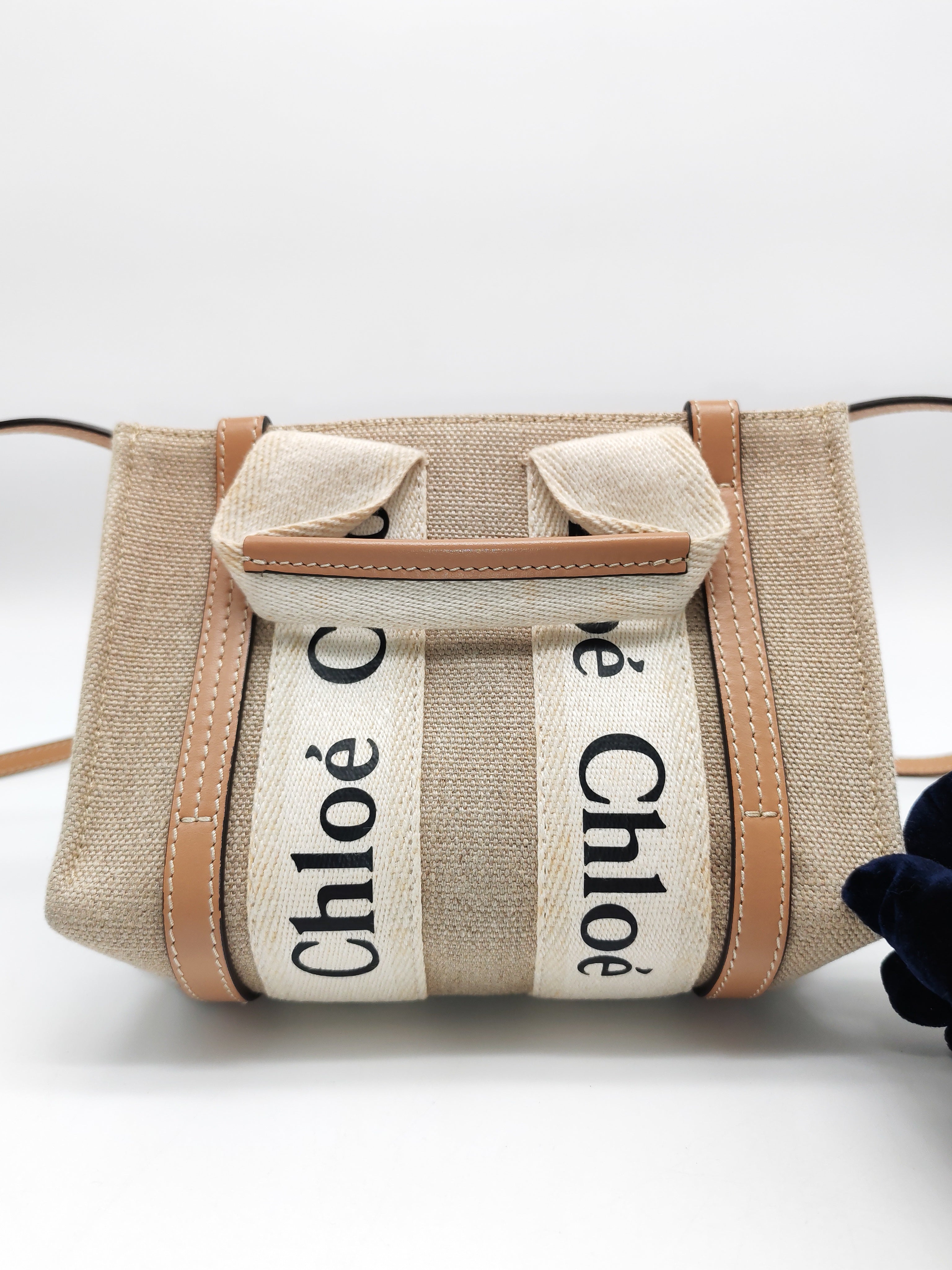 Chloe Mini Woody Tote Bag in Brown Linen Canvas