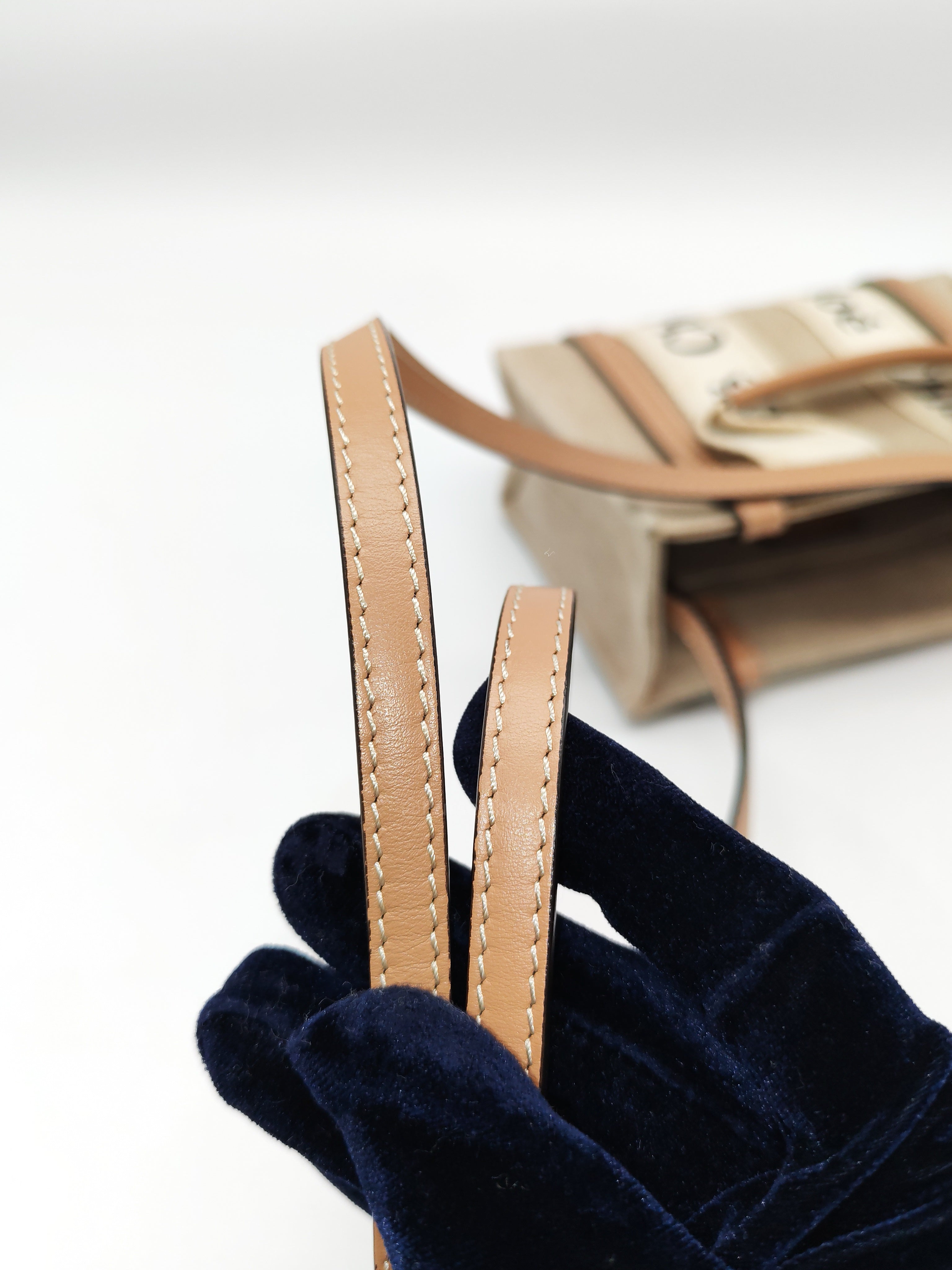 Chloe Mini Woody Tote Bag in Brown Linen Canvas