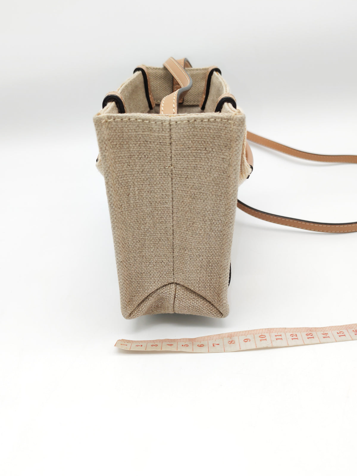 Chloe Mini Woody Tote Bag in Brown Linen Canvas