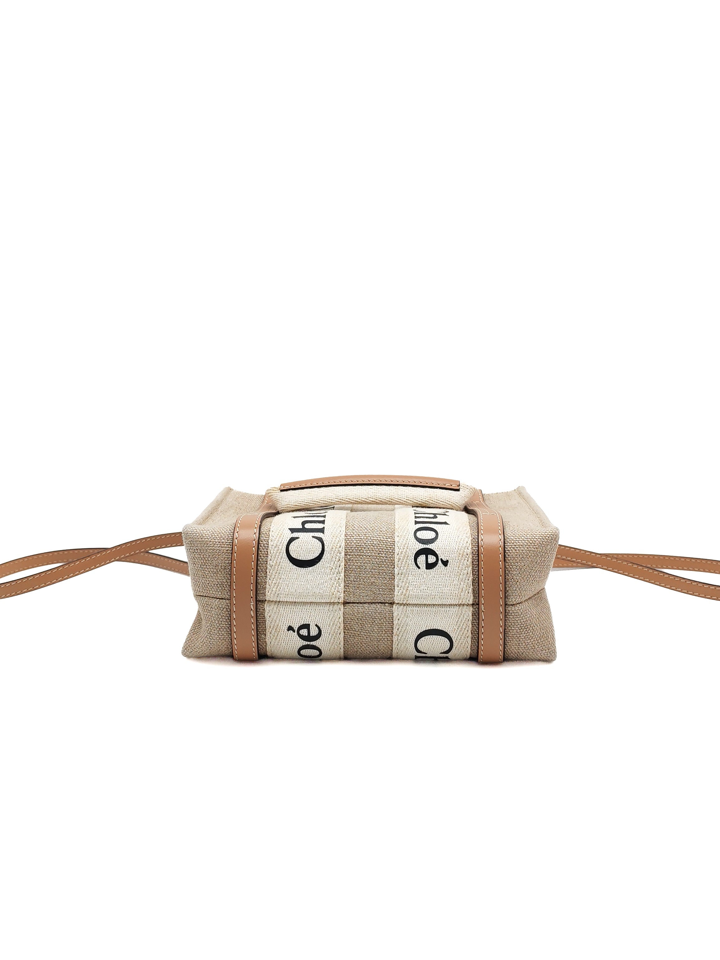 Chloe Mini Woody Tote Bag in Brown Linen Canvas