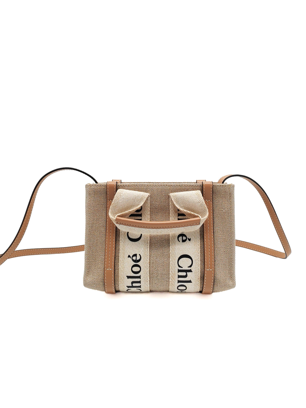 Chloe Mini Woody Tote Bag in Brown Linen Canvas