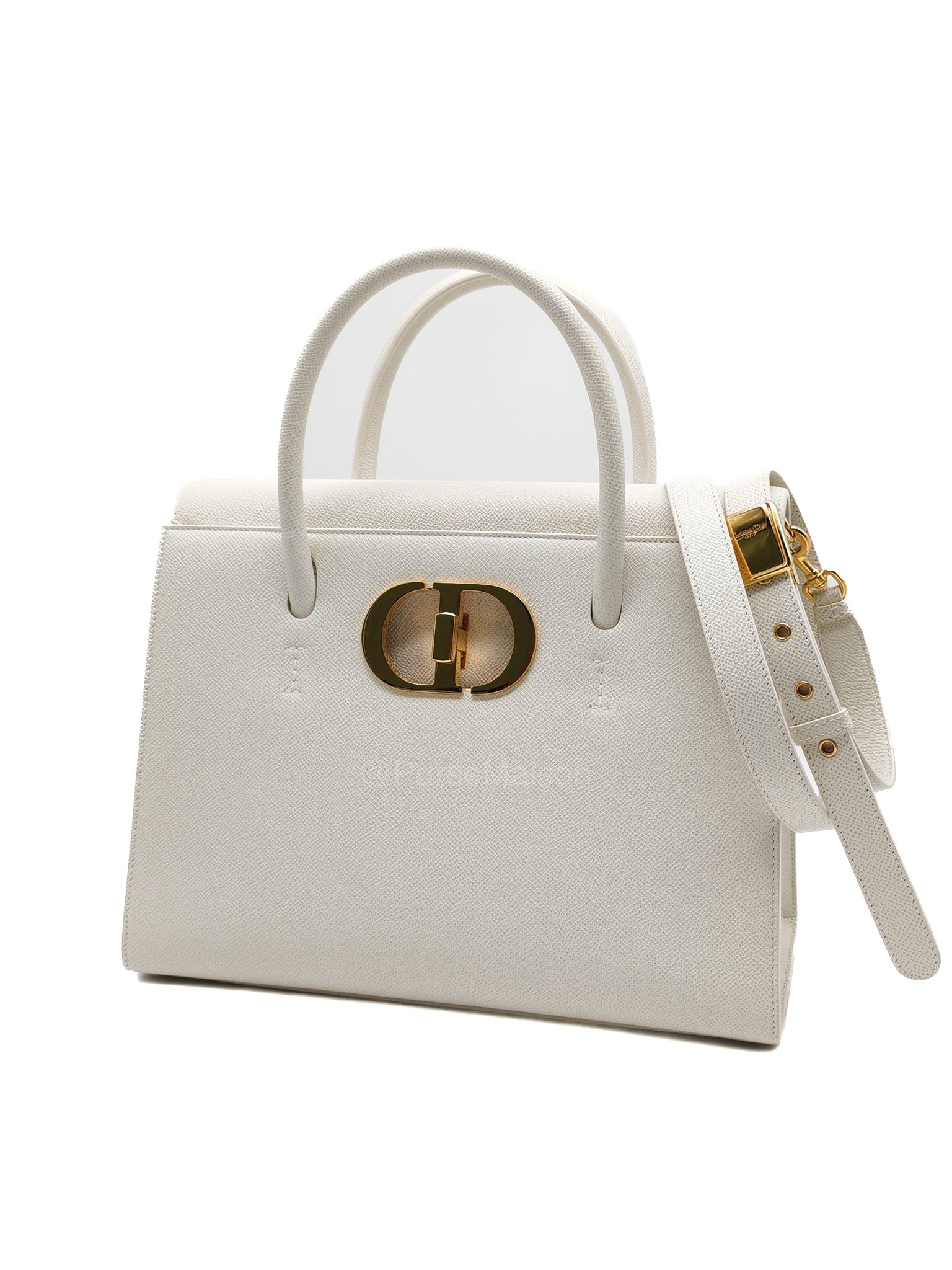 Christian Dior Saint Honore Tote Bag in Off White Grained Calfskin Leather Shoulder Bag