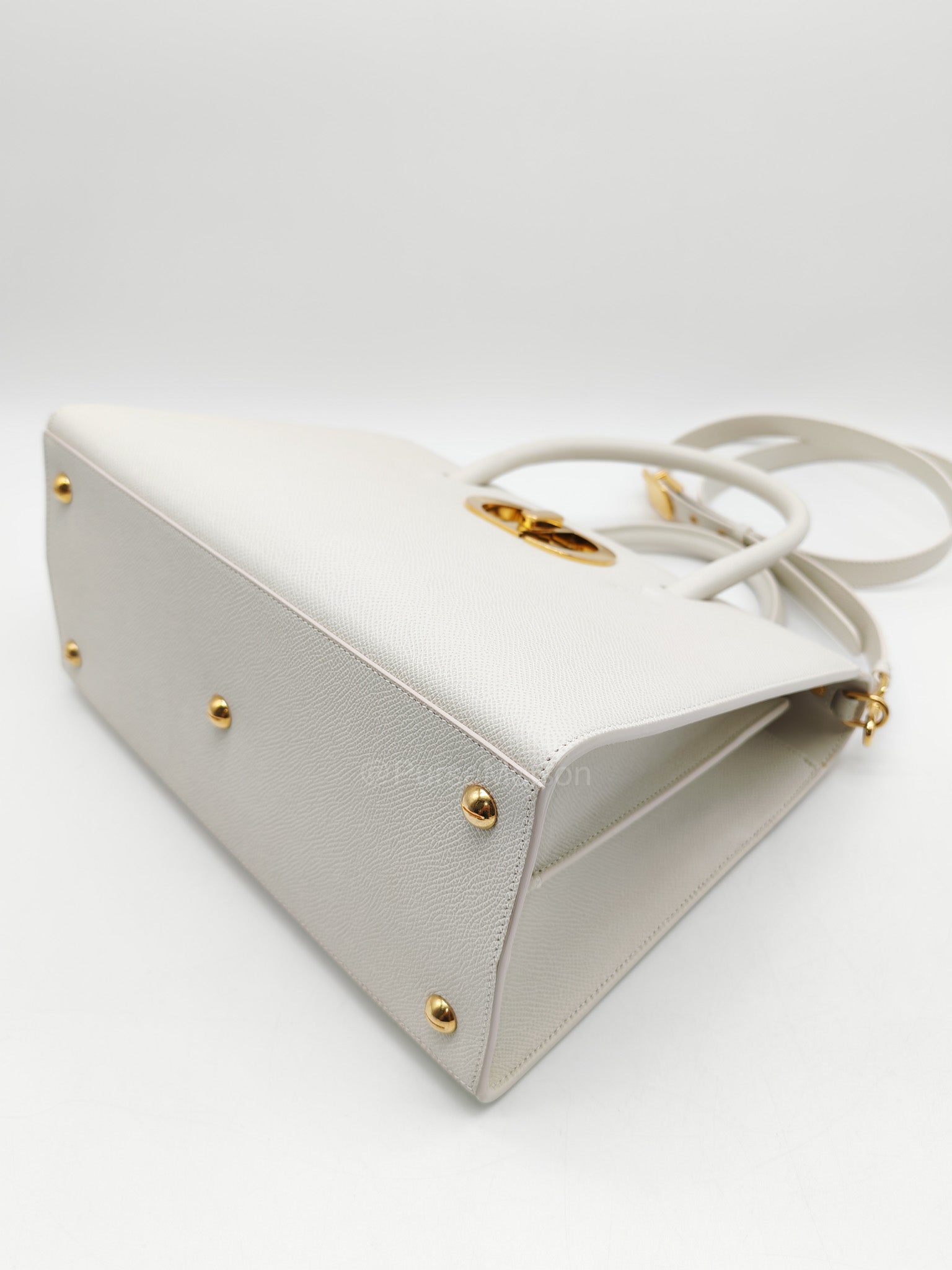Christian Dior Saint Honore Tote Bag in Off White Grained Calfskin Leather Shoulder Bag
