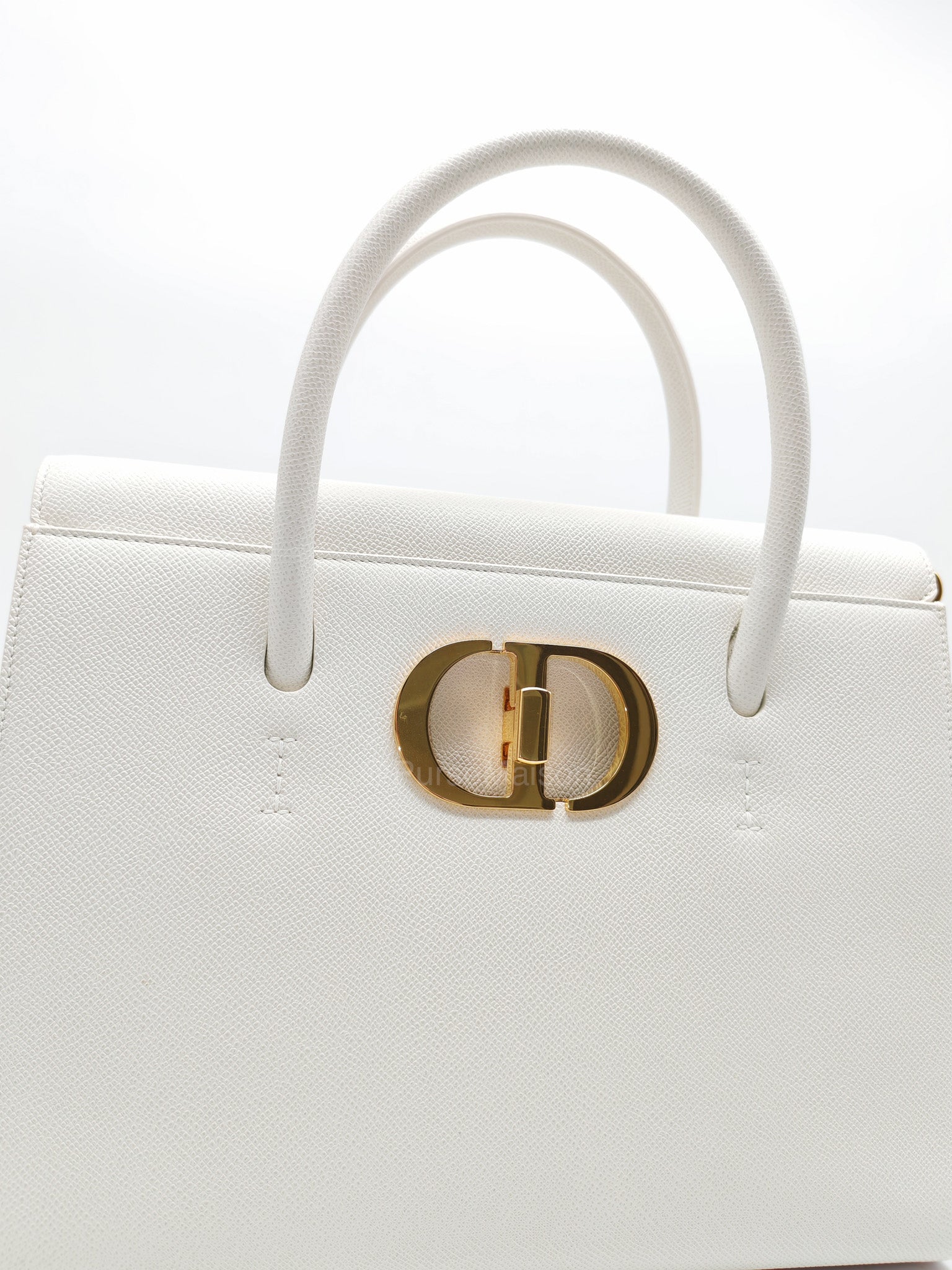 Christian Dior Saint Honore Tote Bag in Off White Grained Calfskin Leather Shoulder Bag