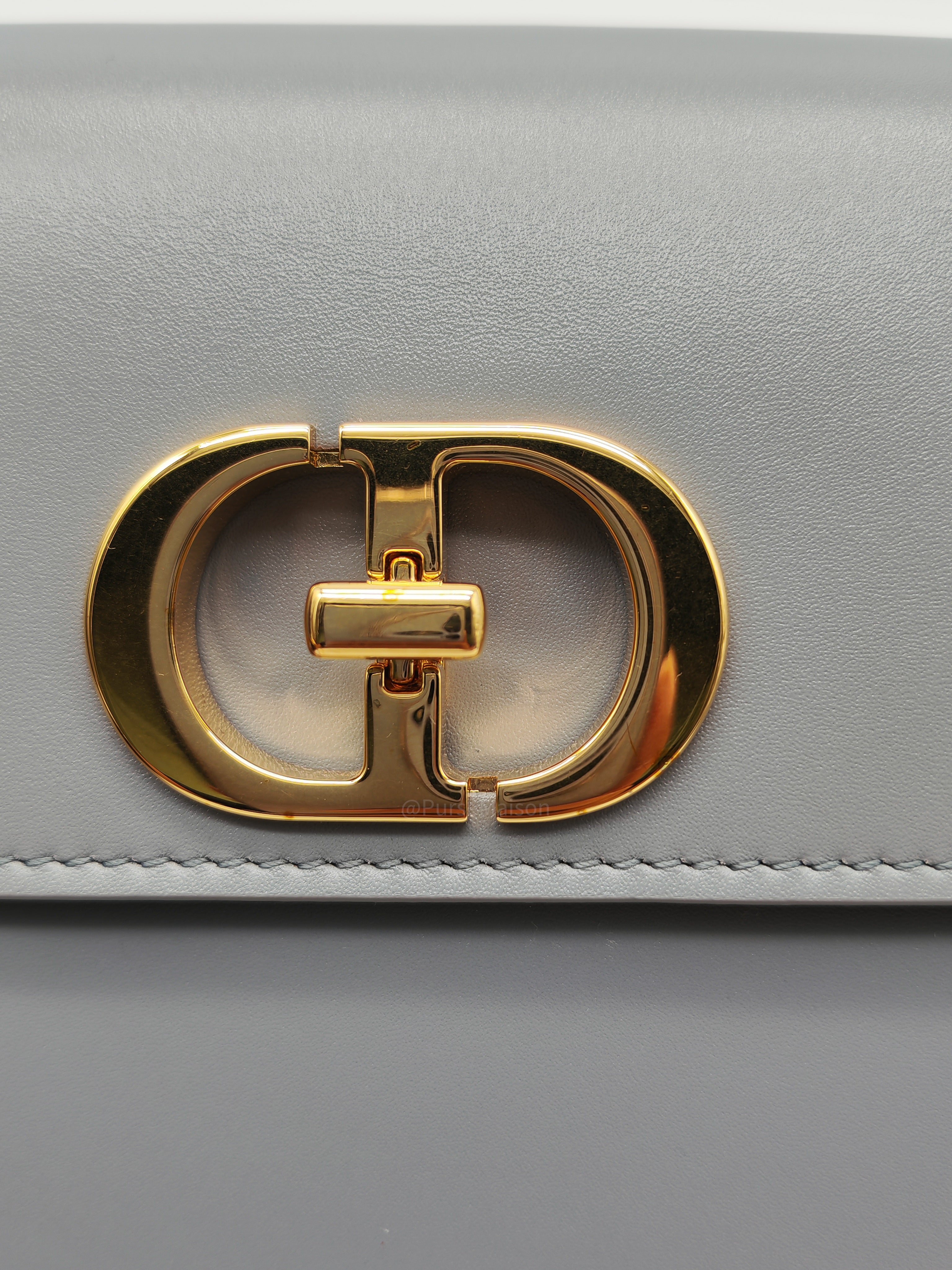 Christian Dior 30 Montaigne Avenue Bag in Gray Box Calfskin Leather and Gold Hardware