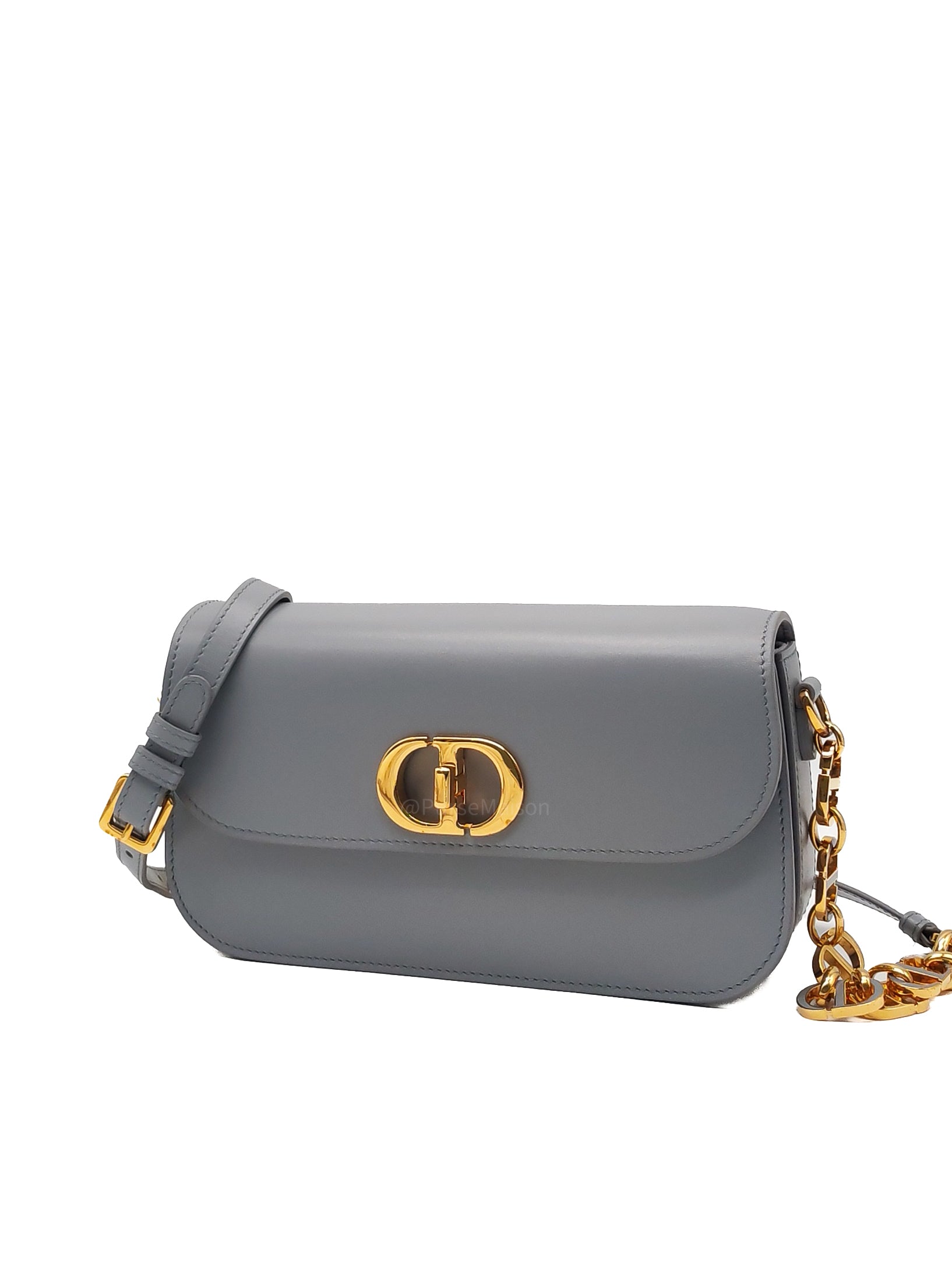 Christian Dior 30 Montaigne Avenue Bag in Gray Box Calfskin Leather and Gold Hardware