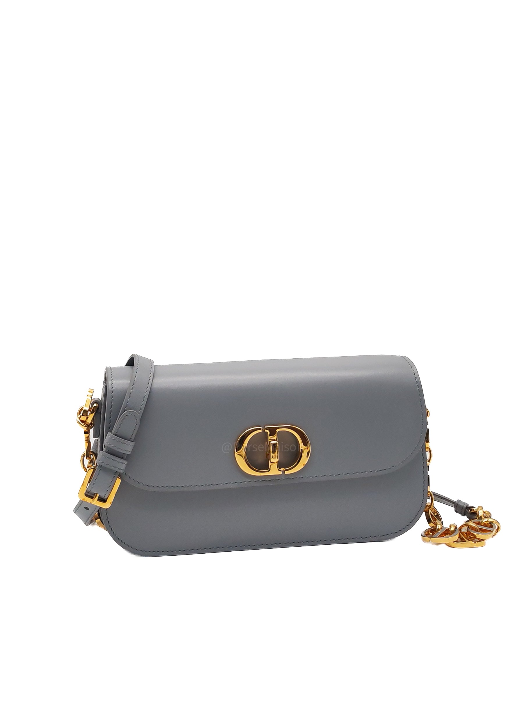 Christian Dior 30 Montaigne Avenue Bag in Gray Box Calfskin Leather and Gold Hardware