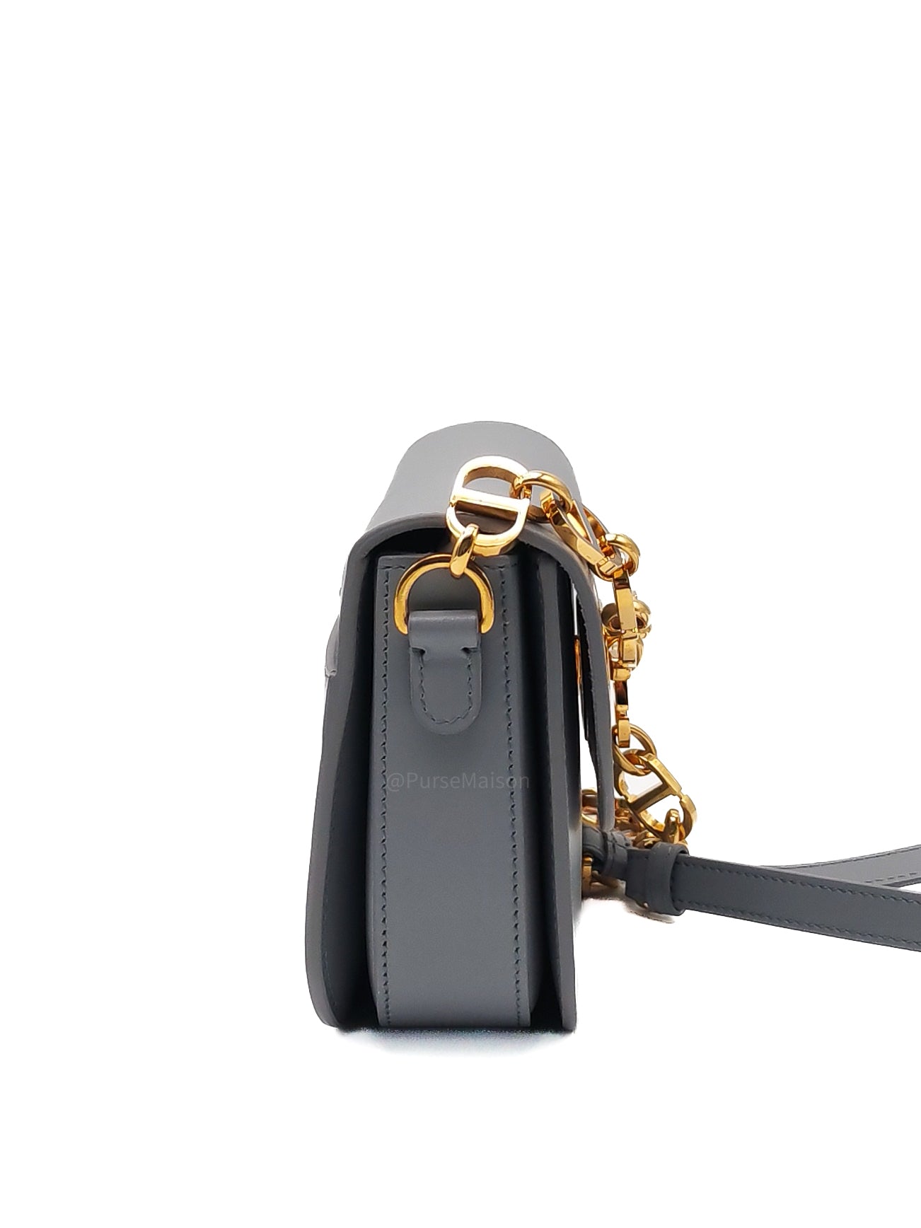 Christian Dior 30 Montaigne Avenue Bag in Gray Box Calfskin Leather and Gold Hardware