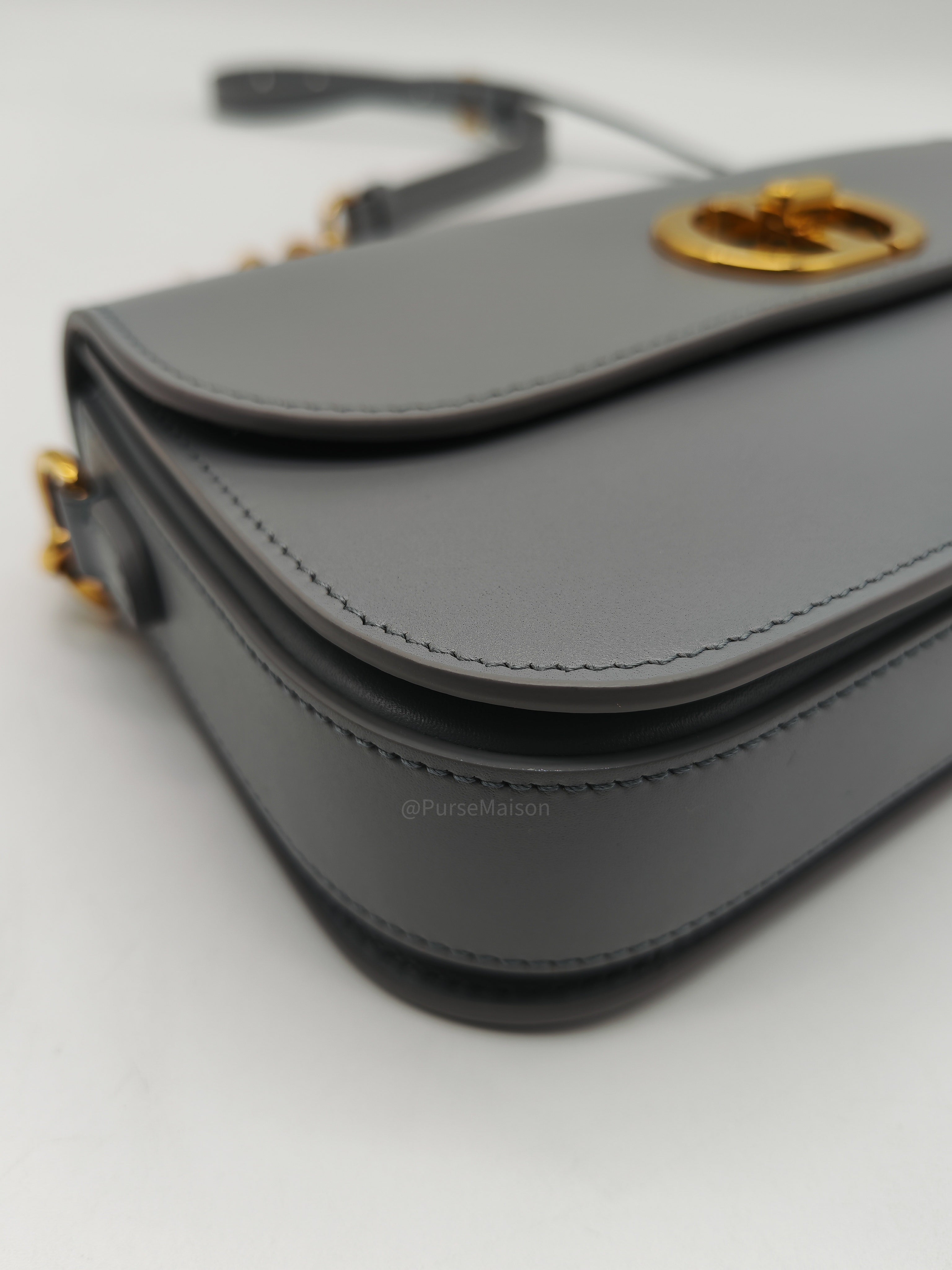 Christian Dior 30 Montaigne Avenue Bag in Gray Box Calfskin Leather and Gold Hardware