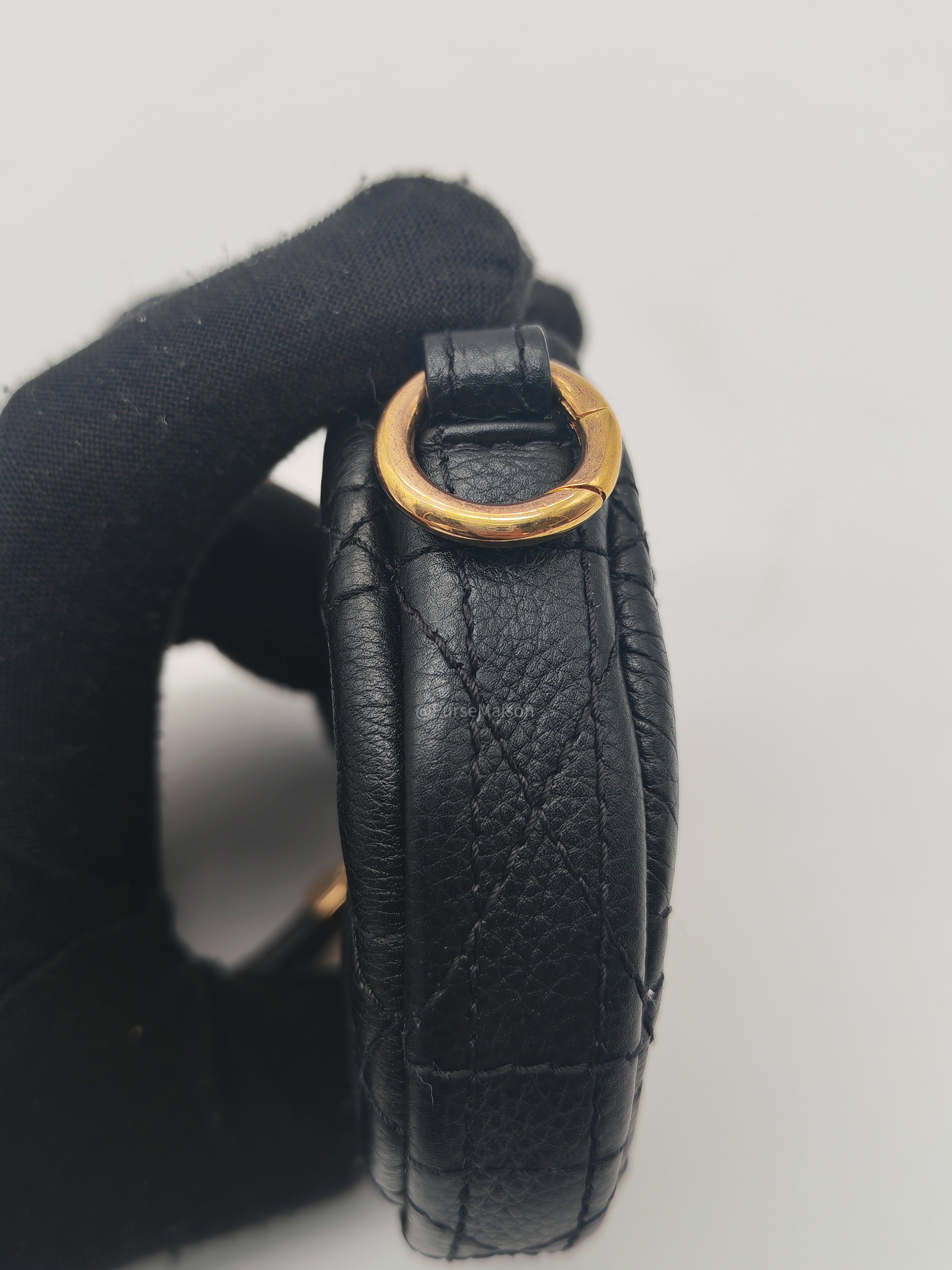 Christian Dior Mini Caro Coin Purse in Black Cannage Quilted Leather Gold Hardware