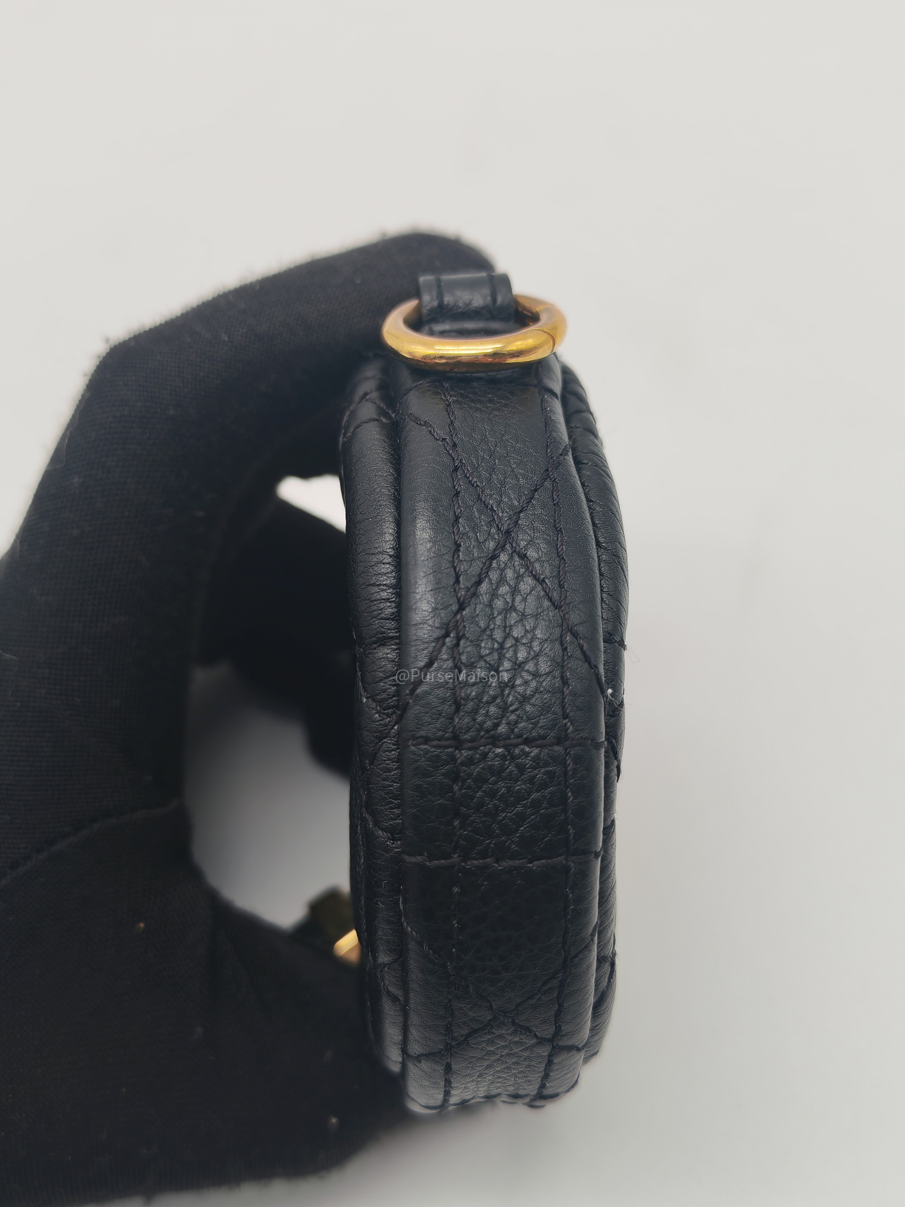 Christian Dior Mini Caro Coin Purse in Black Cannage Quilted Leather Gold Hardware
