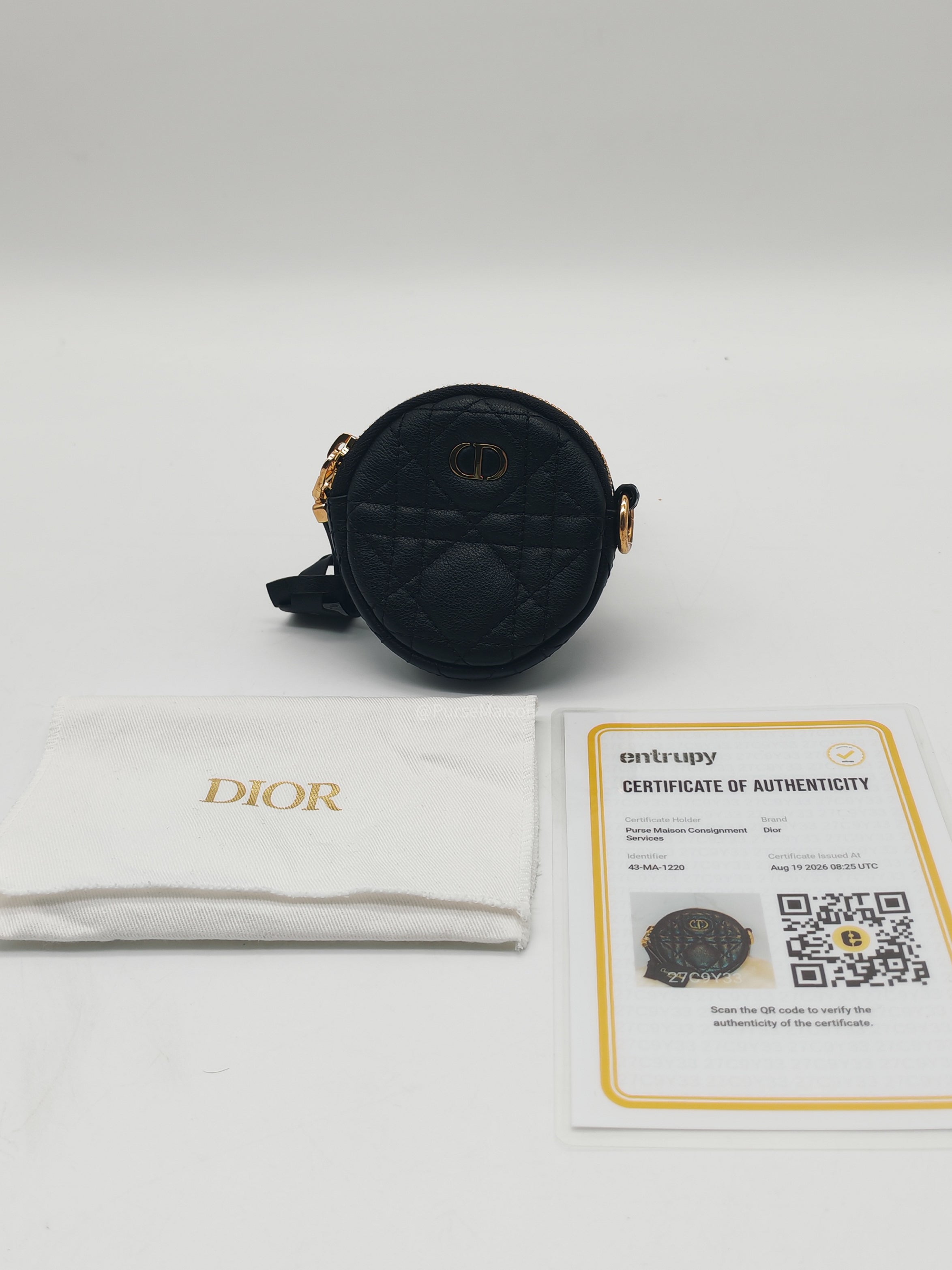 Christian Dior Mini Caro Coin Purse in Black Cannage Quilted Leather Gold Hardware