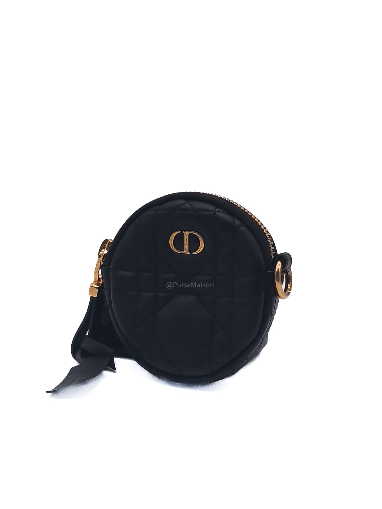 Christian Dior Mini Caro Coin Purse in Black Cannage Quilted Leather Gold Hardware