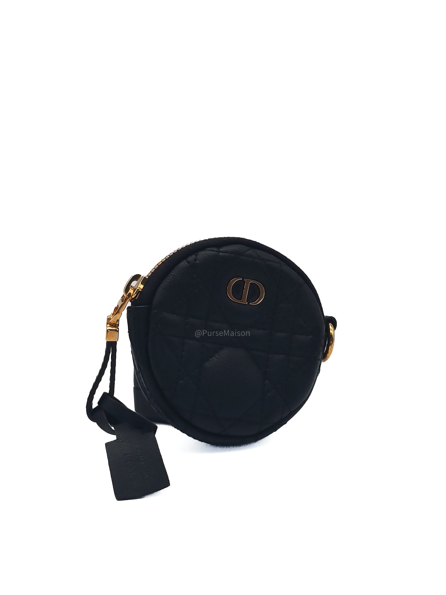 Christian Dior Mini Caro Coin Purse in Black Cannage Quilted Leather Gold Hardware