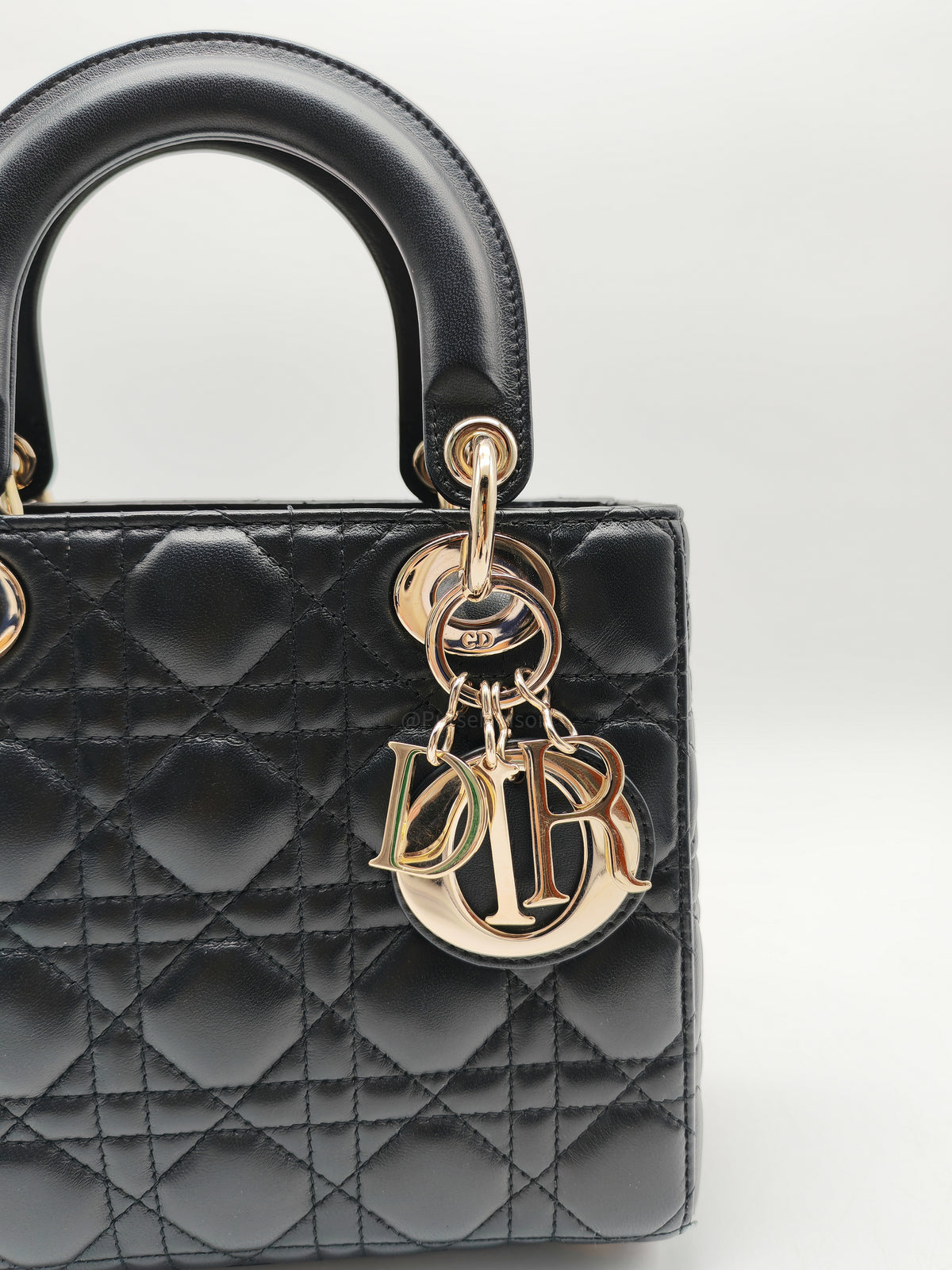 Christian Dior Lady Dior Bag Small in Black Lambskin Leather Light Gold Hardware