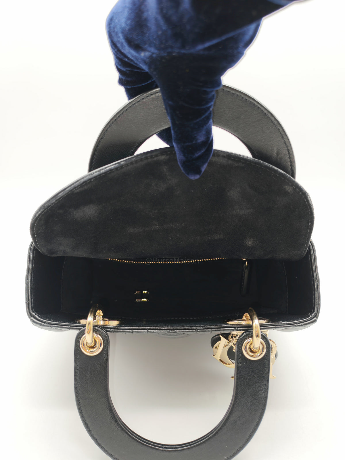 Christian Dior Lady Dior Bag Small in Black Lambskin Leather Light Gold Hardware