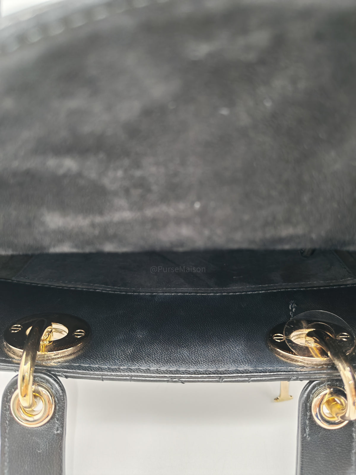 Christian Dior Lady Dior Bag Small in Black Lambskin Leather Light Gold Hardware