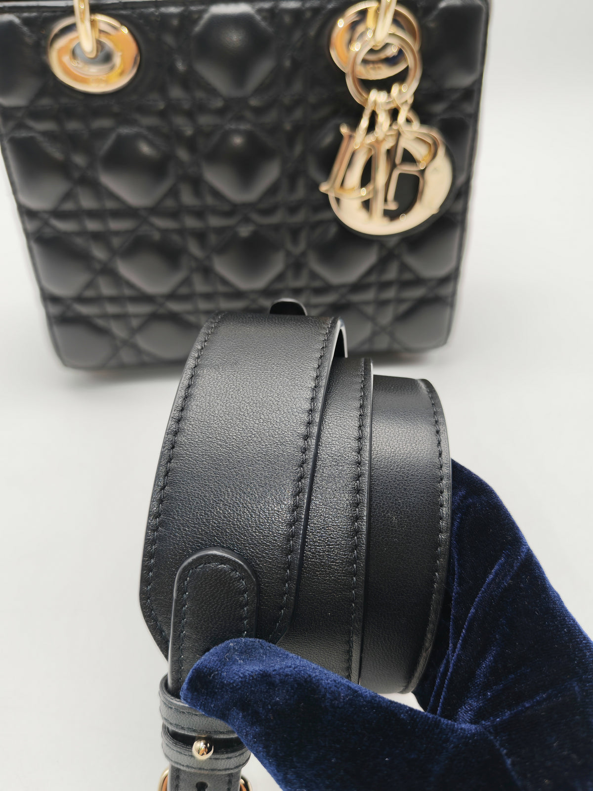 Christian Dior Lady Dior Bag Small in Black Lambskin Leather Light Gold Hardware