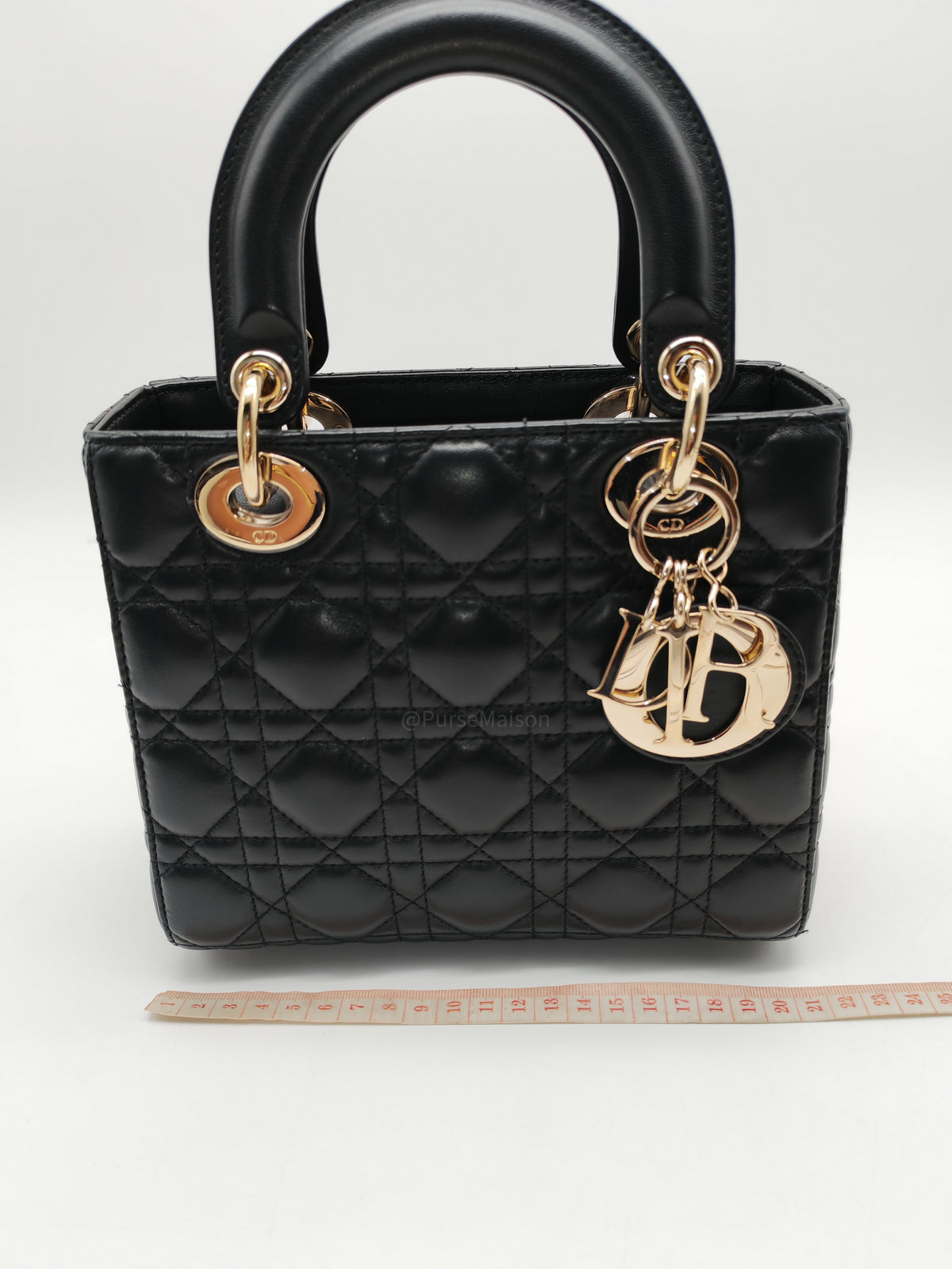 Christian Dior Lady Dior Bag Small in Black Lambskin Leather Light Gold Hardware