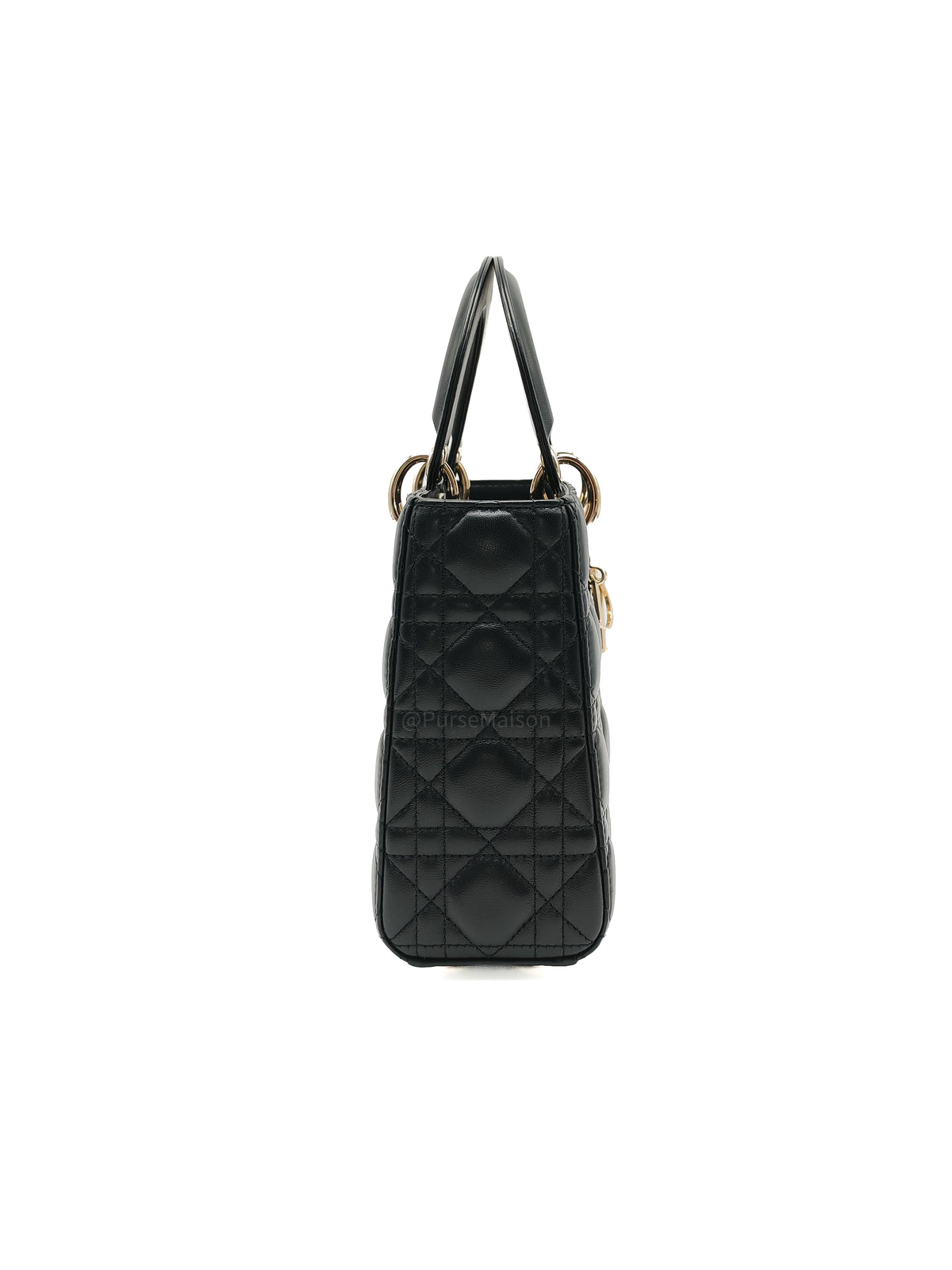 Christian Dior Lady Dior Bag Small in Black Lambskin Leather Light Gold Hardware