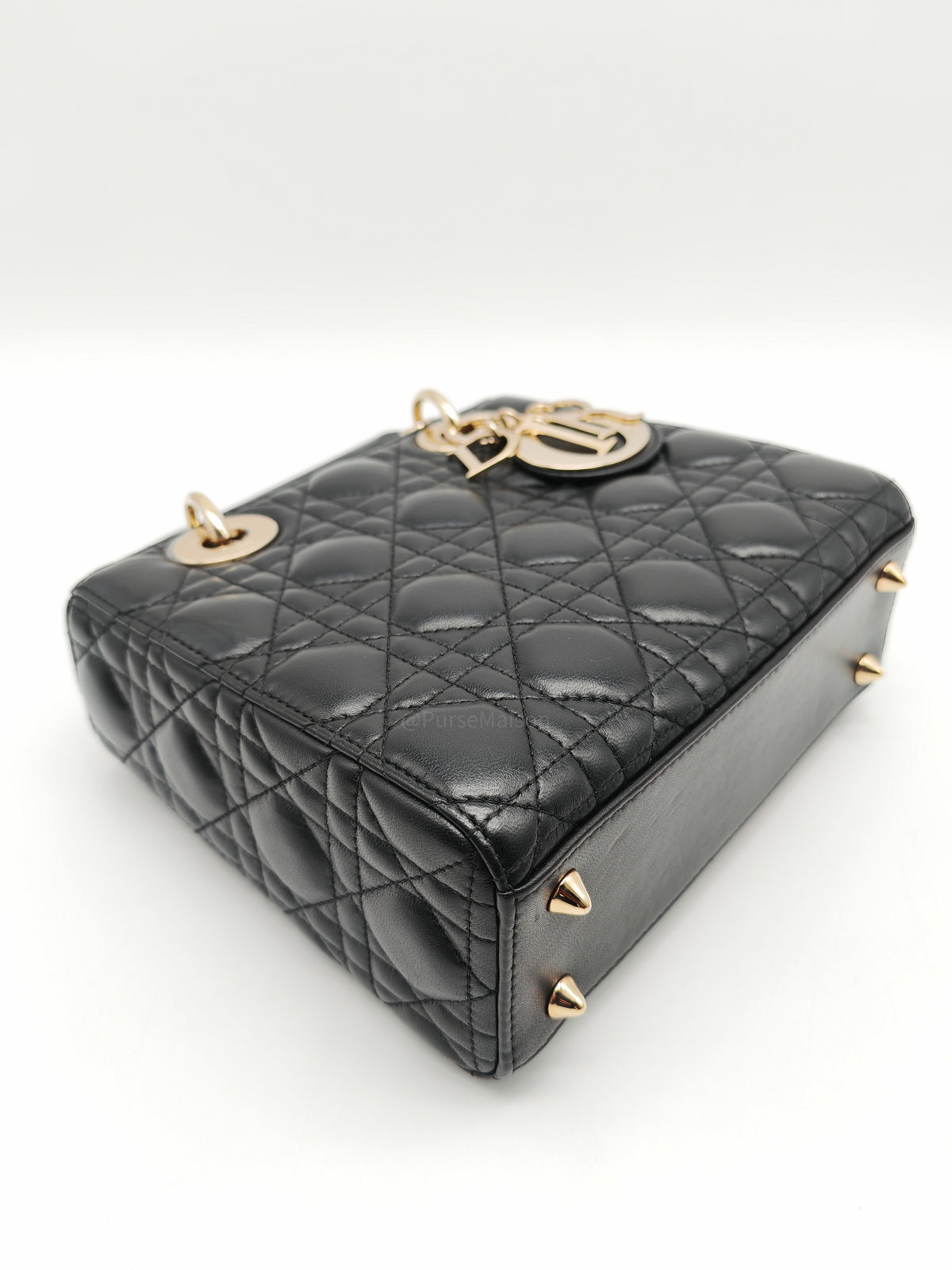 Christian Dior Lady Dior Bag Small in Black Lambskin Leather Light Gold Hardware