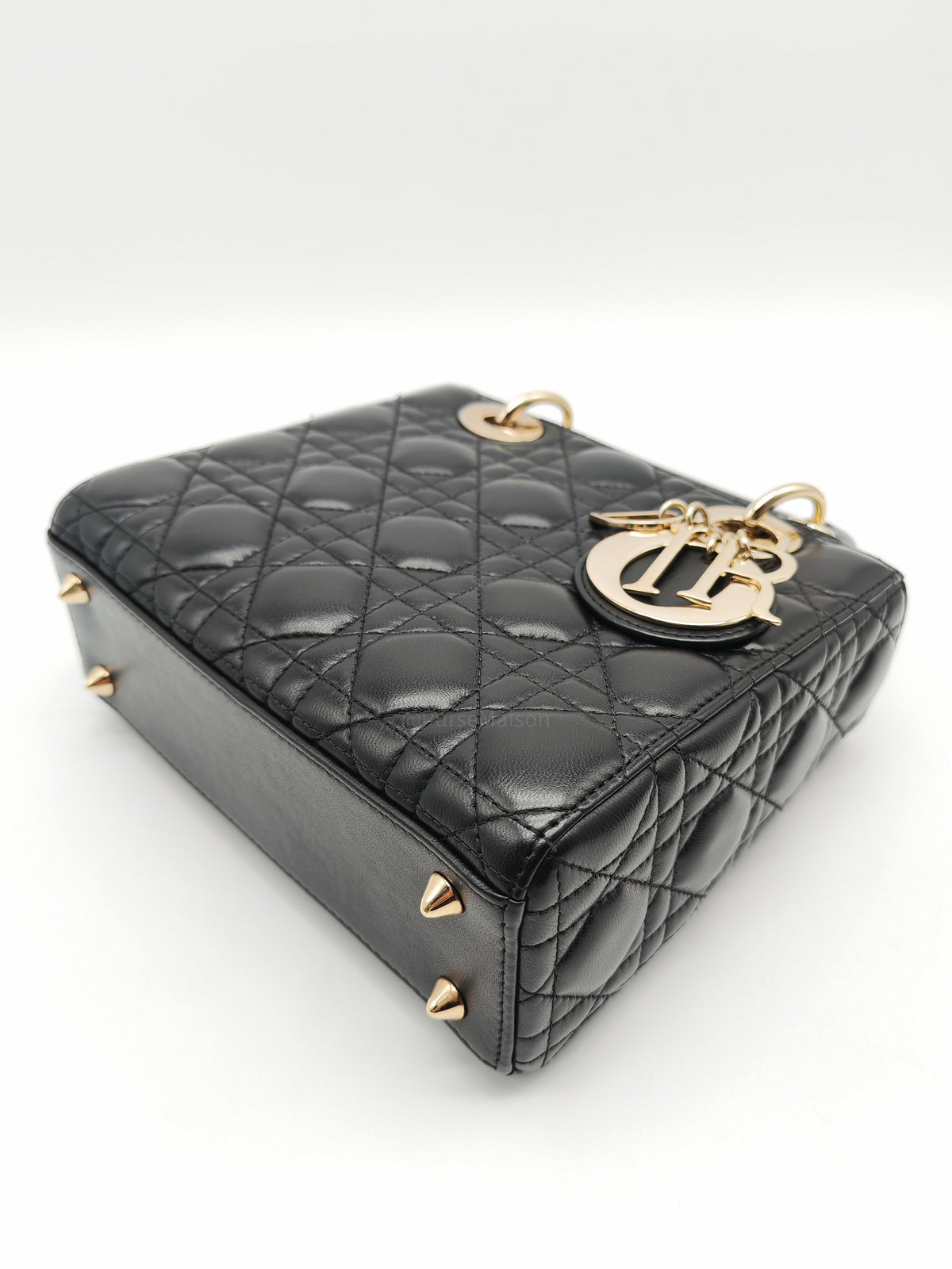 Christian Dior Lady Dior Bag Small in Black Lambskin Leather Light Gold Hardware