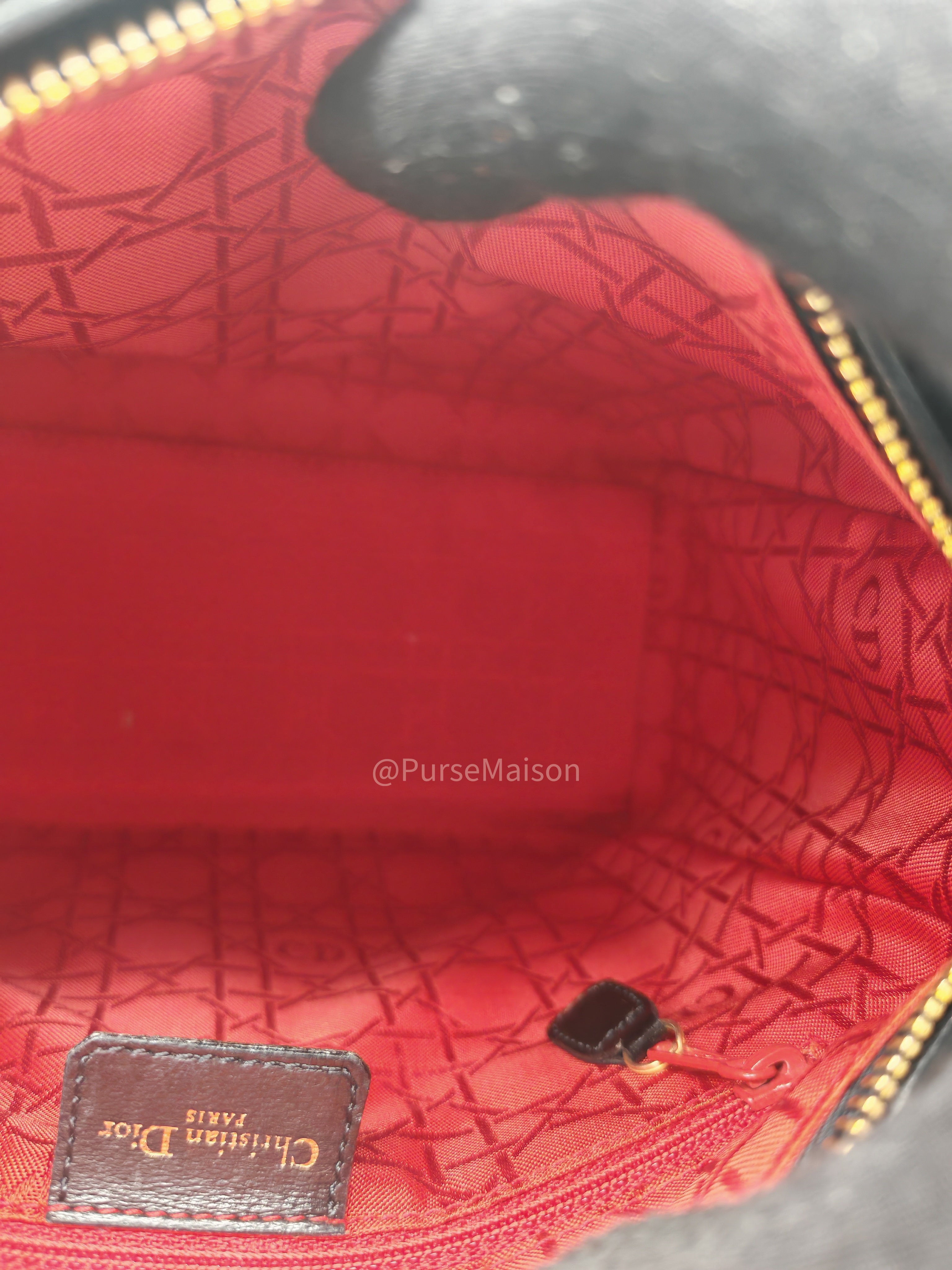 Christian Dior Lady Dior Handbag in Black Cannage Patent Leather GHW