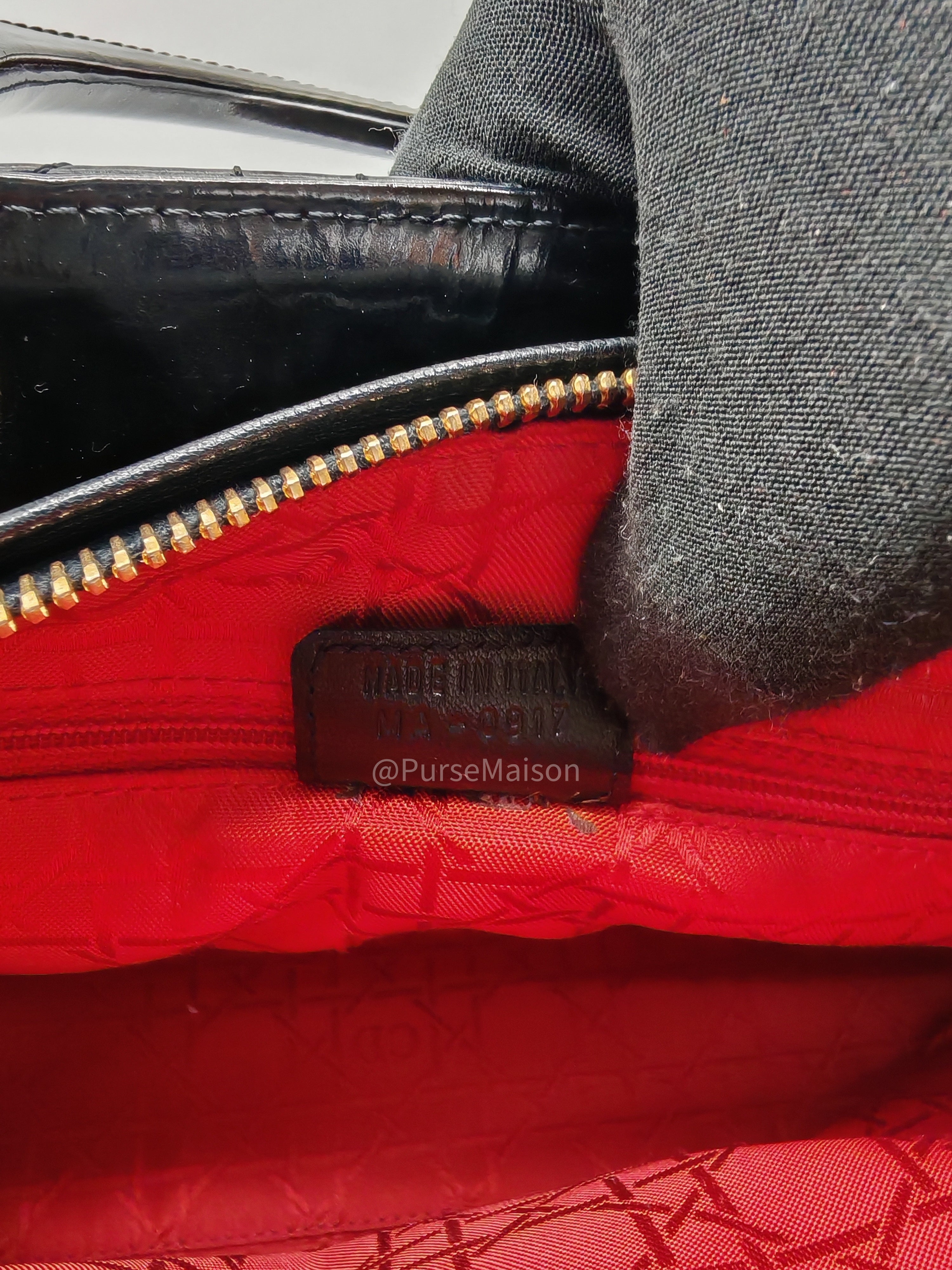 Christian Dior Lady Dior Handbag in Black Cannage Patent Leather GHW