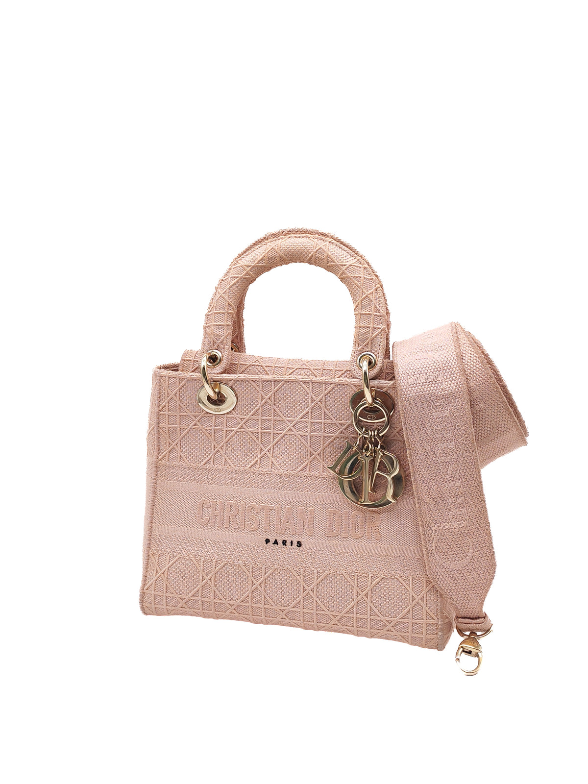 Christian Dior Lady D-Lite Medium Bag in Blush Rose Cannage Embroidery Canvas and Light Gold Hardware