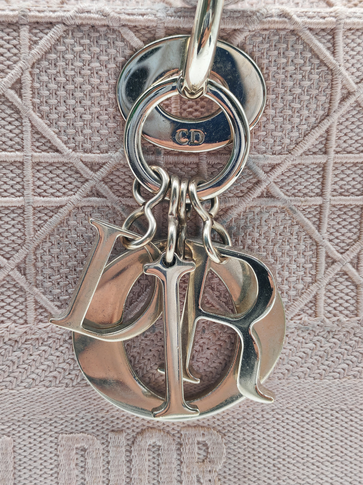 Christian Dior Lady D-Lite Medium Bag in Blush Rose Cannage Embroidery Canvas and Light Gold Hardware