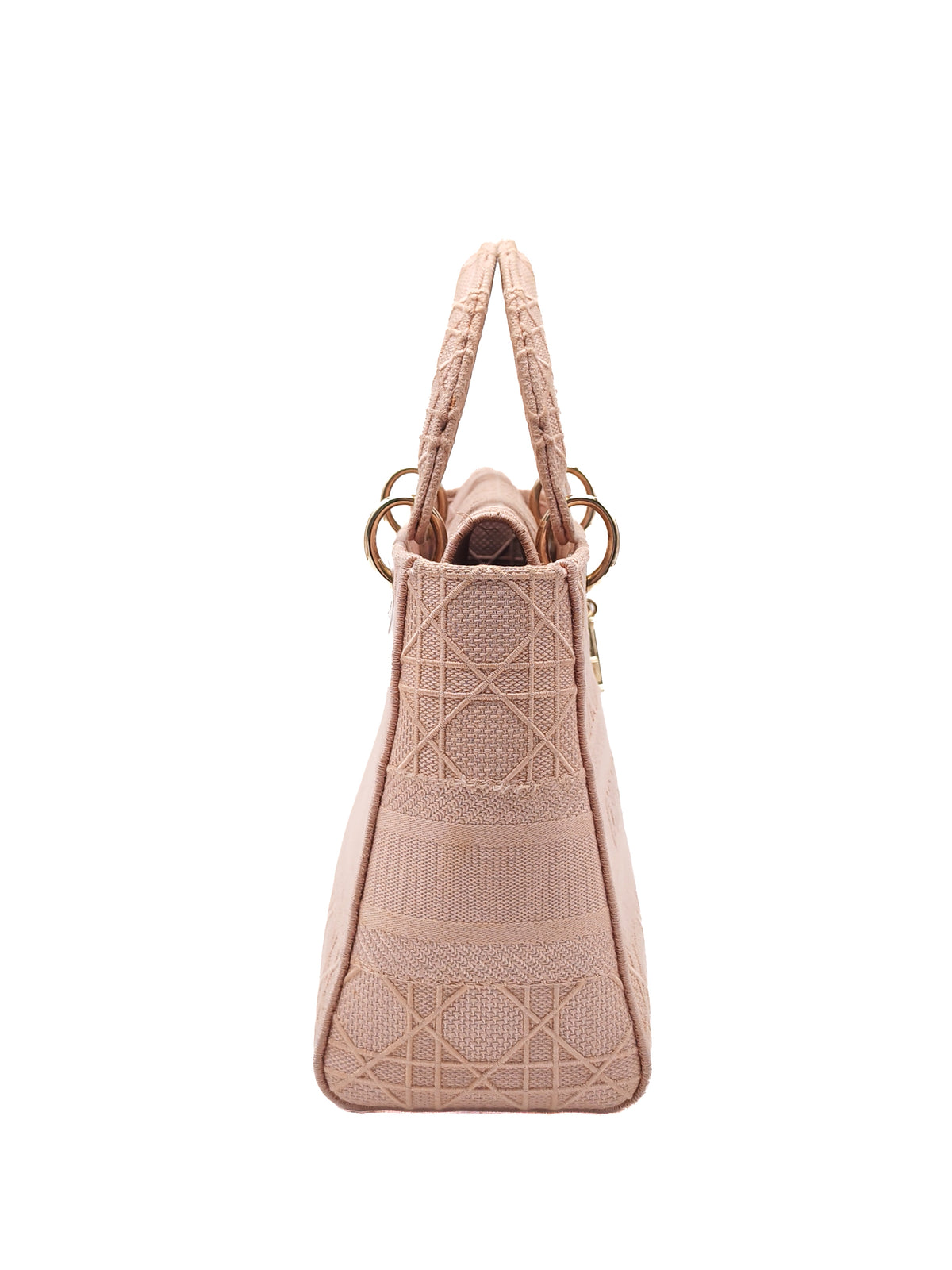 Christian Dior Lady D-Lite Medium Bag in Blush Rose Cannage Embroidery Canvas and Light Gold Hardware