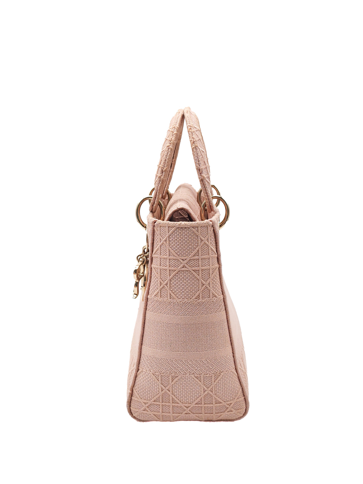 Christian Dior Lady D-Lite Medium Bag in Blush Rose Cannage Embroidery Canvas and Light Gold Hardware