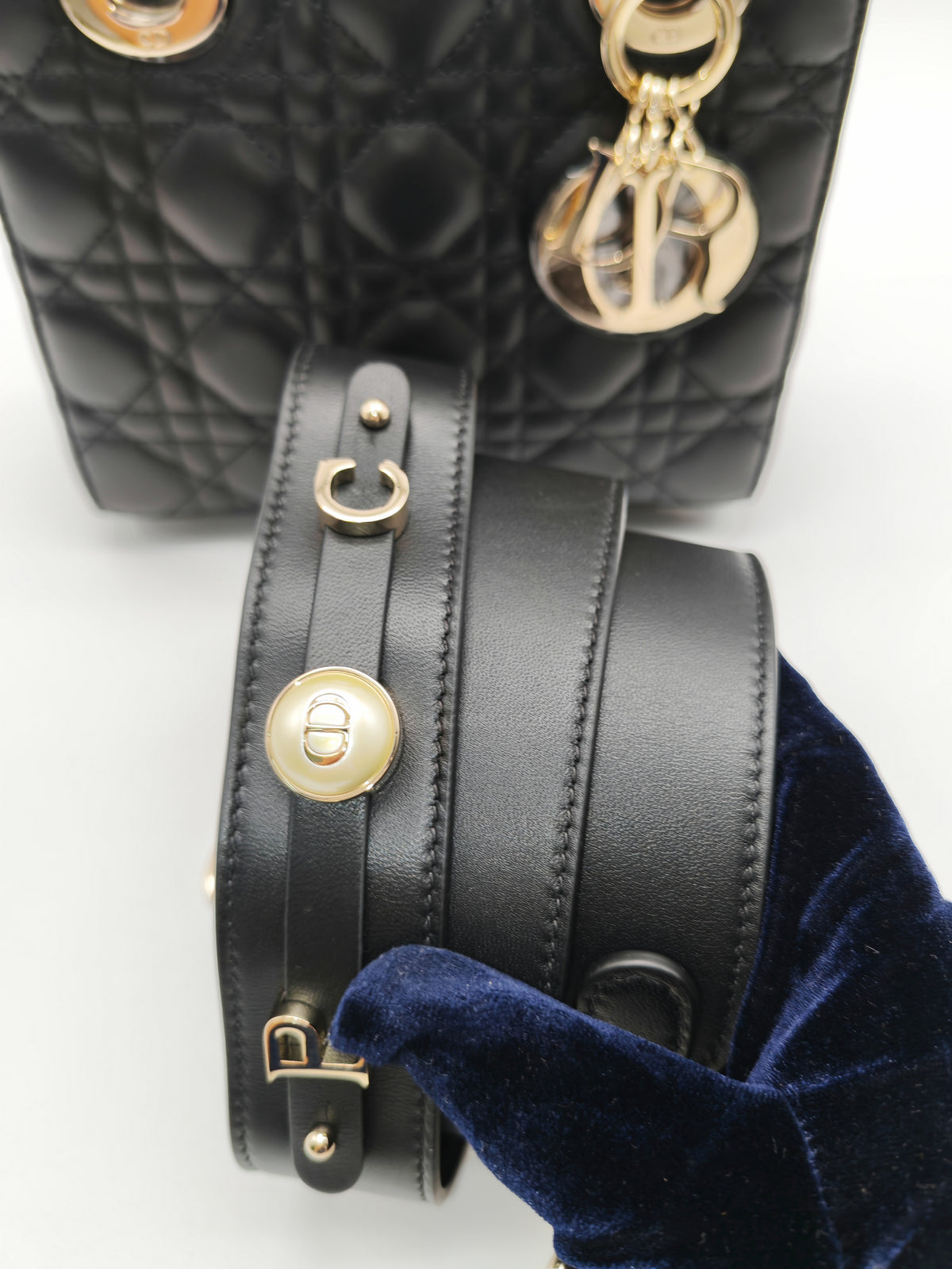 Christian Dior Small Lady Dior My ABCDior Bag in Black Lambskin Cannage Leather Light Gold Hardware
