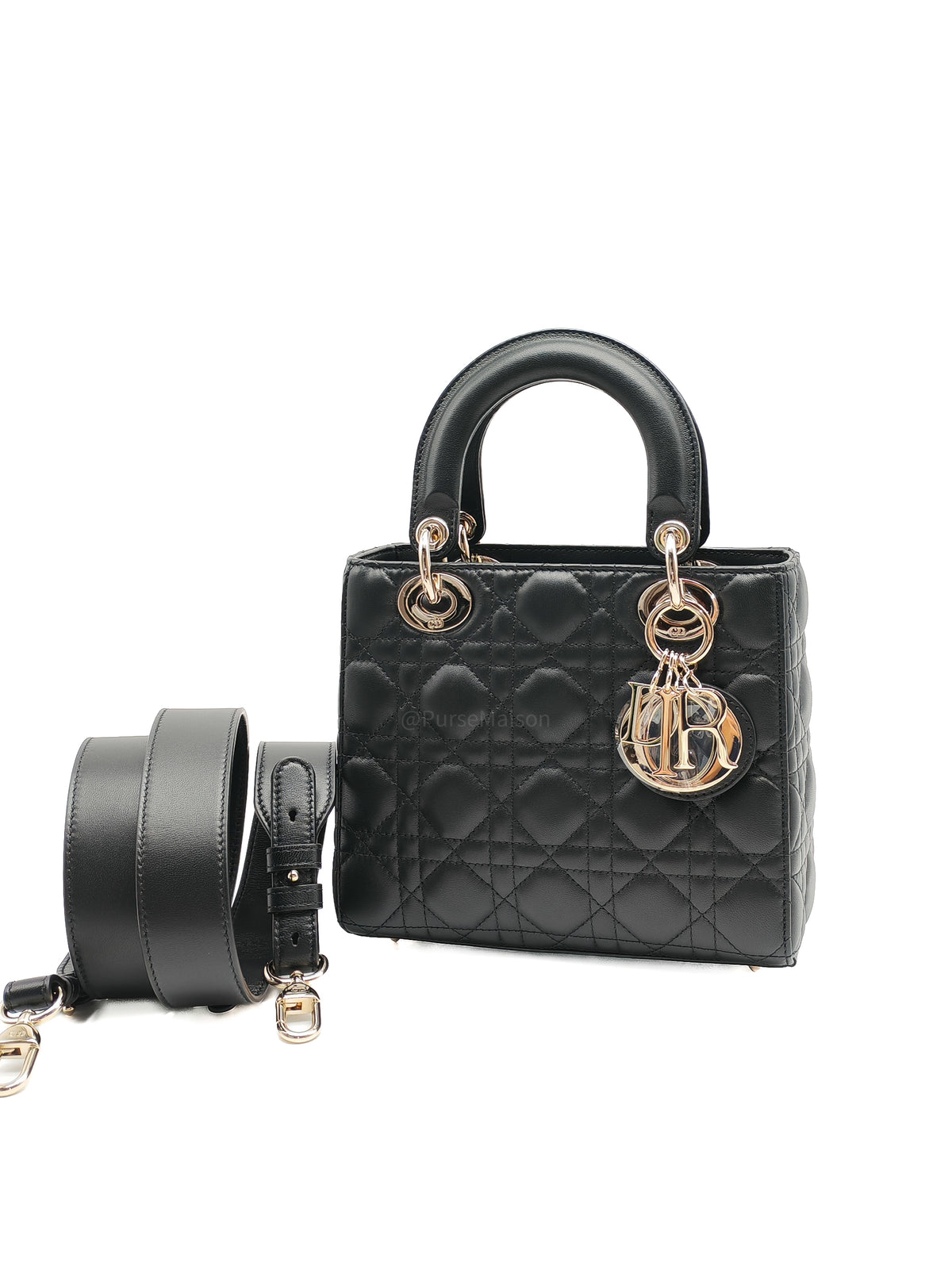 Christian Dior Small Lady Dior My ABCDior Bag in Black Lambskin Cannage Leather Light Gold Hardware