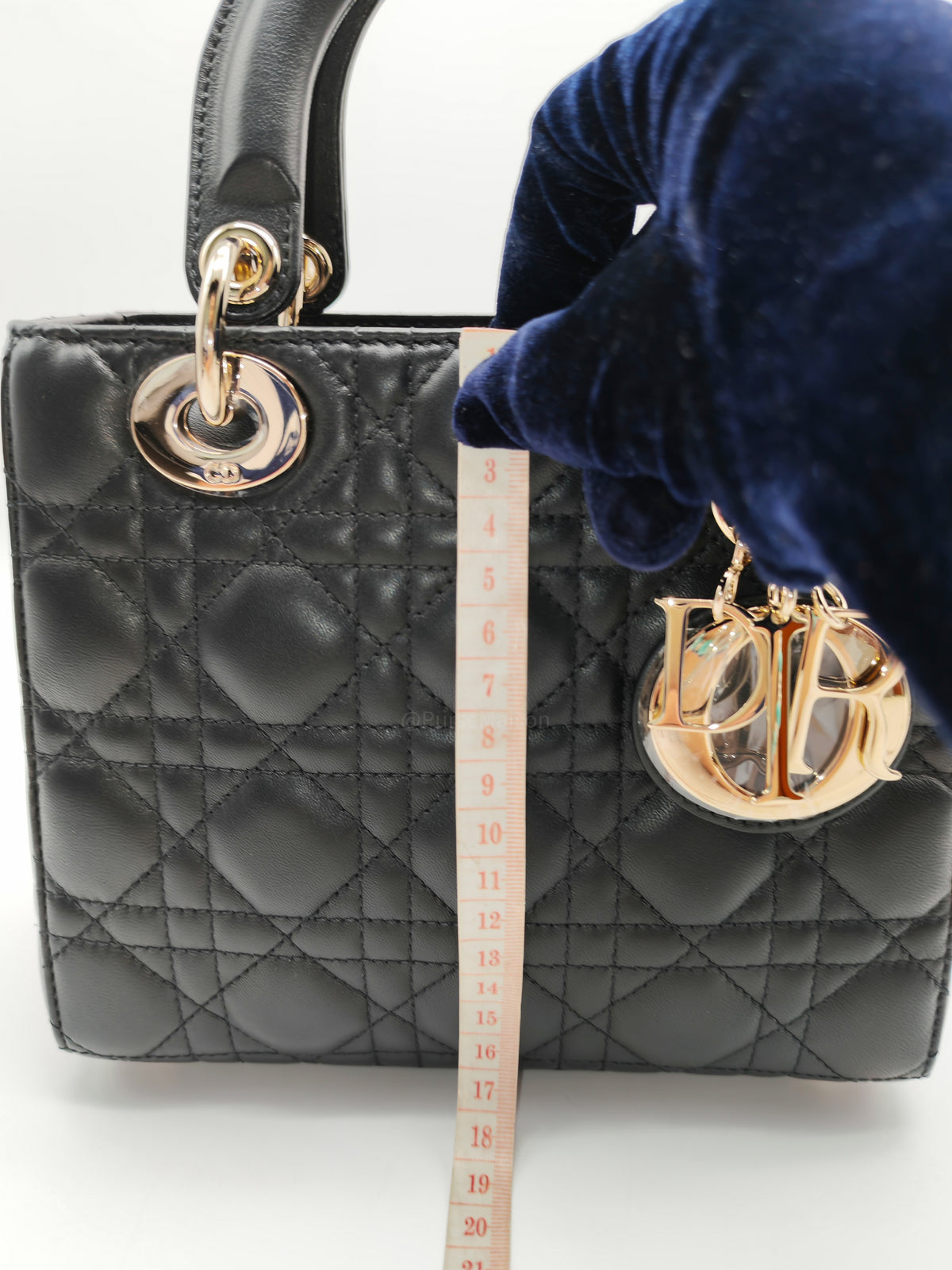 Christian Dior Small Lady Dior My ABCDior Bag in Black Lambskin Cannage Leather Light Gold Hardware
