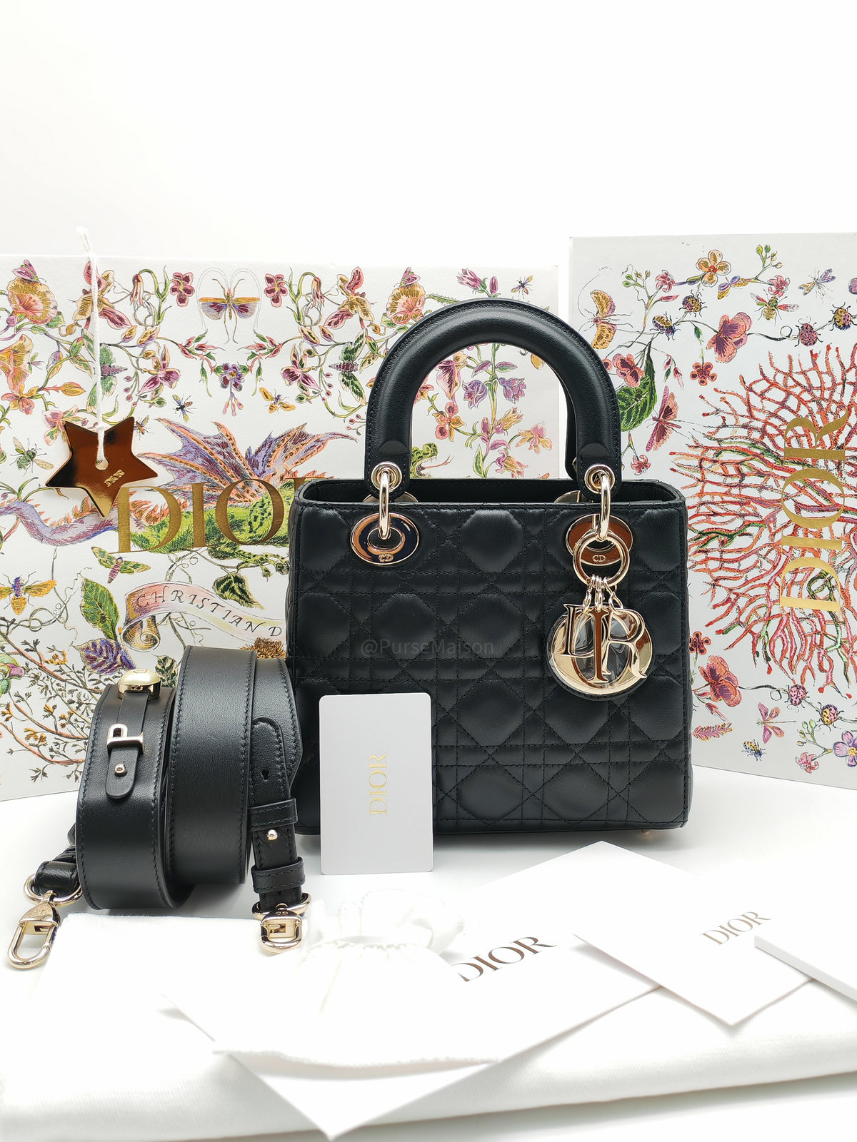 Christian Dior Small Lady Dior My ABCDior Bag in Black Lambskin Cannage Leather Light Gold Hardware